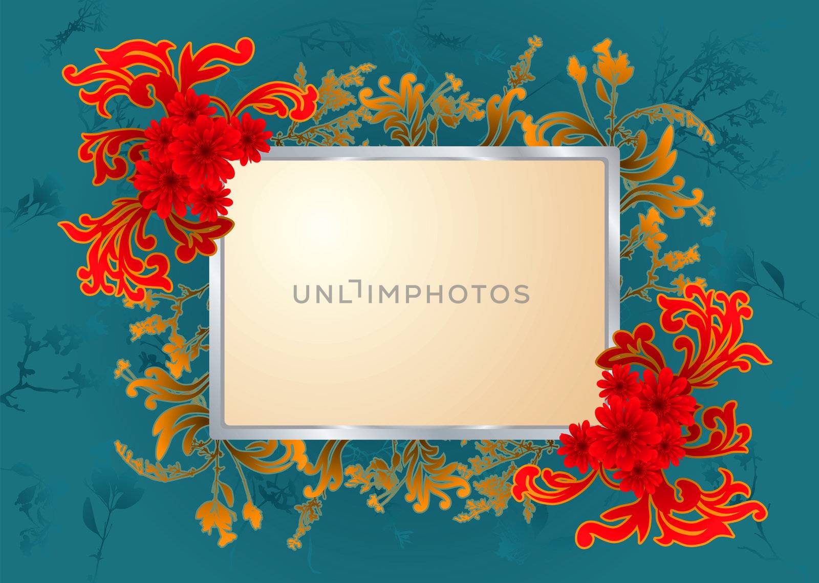 floral background with grand flourishing elements and copy space