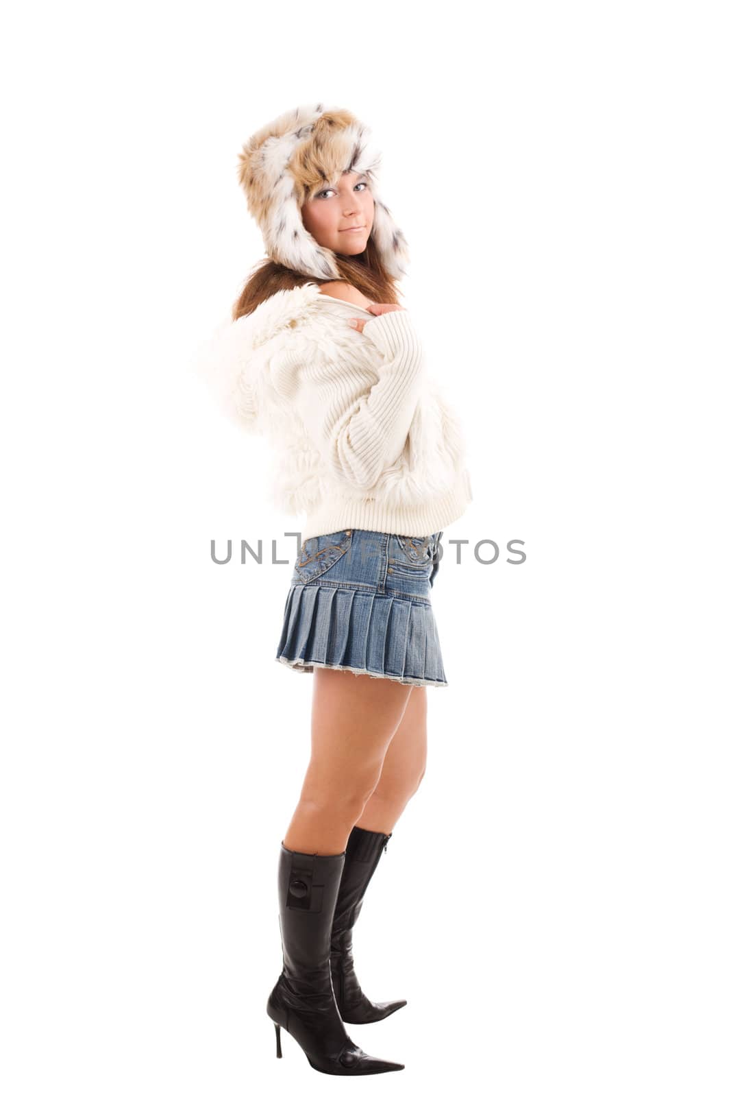 Girl in fur cap with ear-flaps by mihhailov