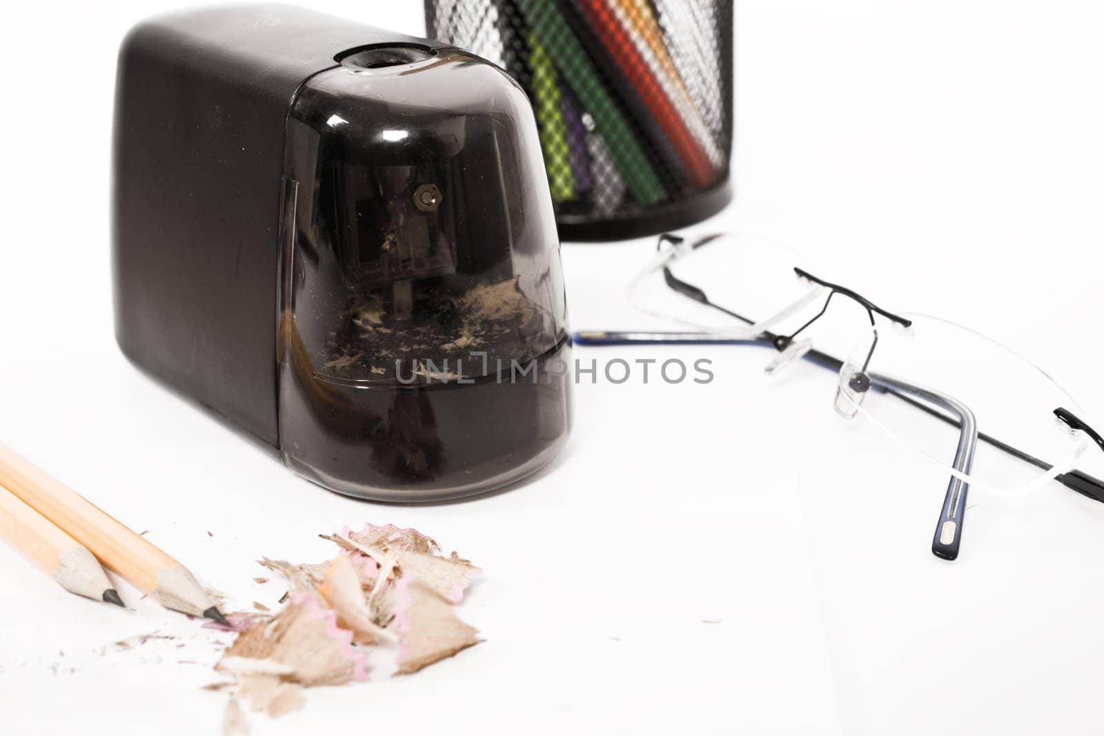 spectacles with pencil, sharpener and holder

