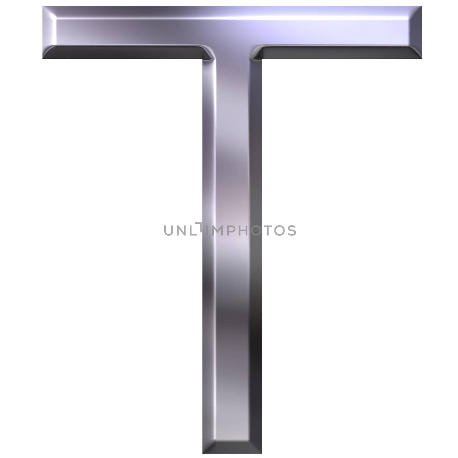 3d silver letter T isolated in white