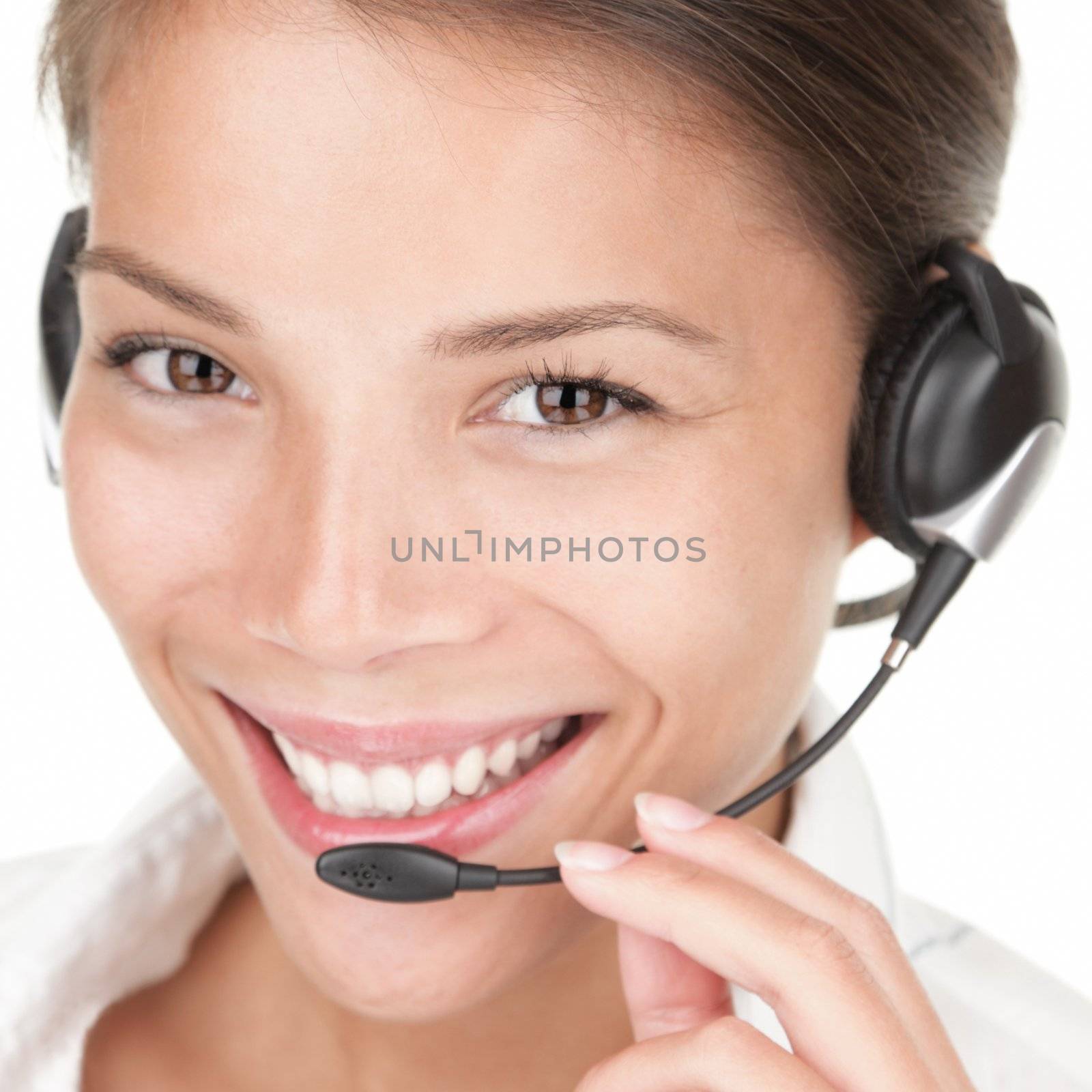 Telemarketing woman wearing headset on white background,