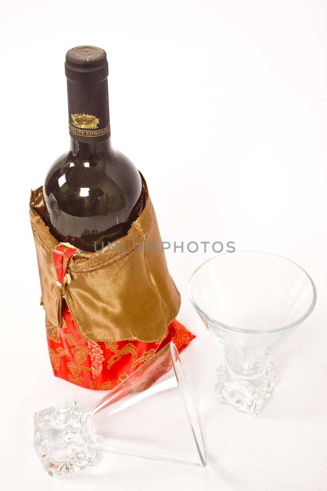 wine bottle and wine glasses on isolated background
