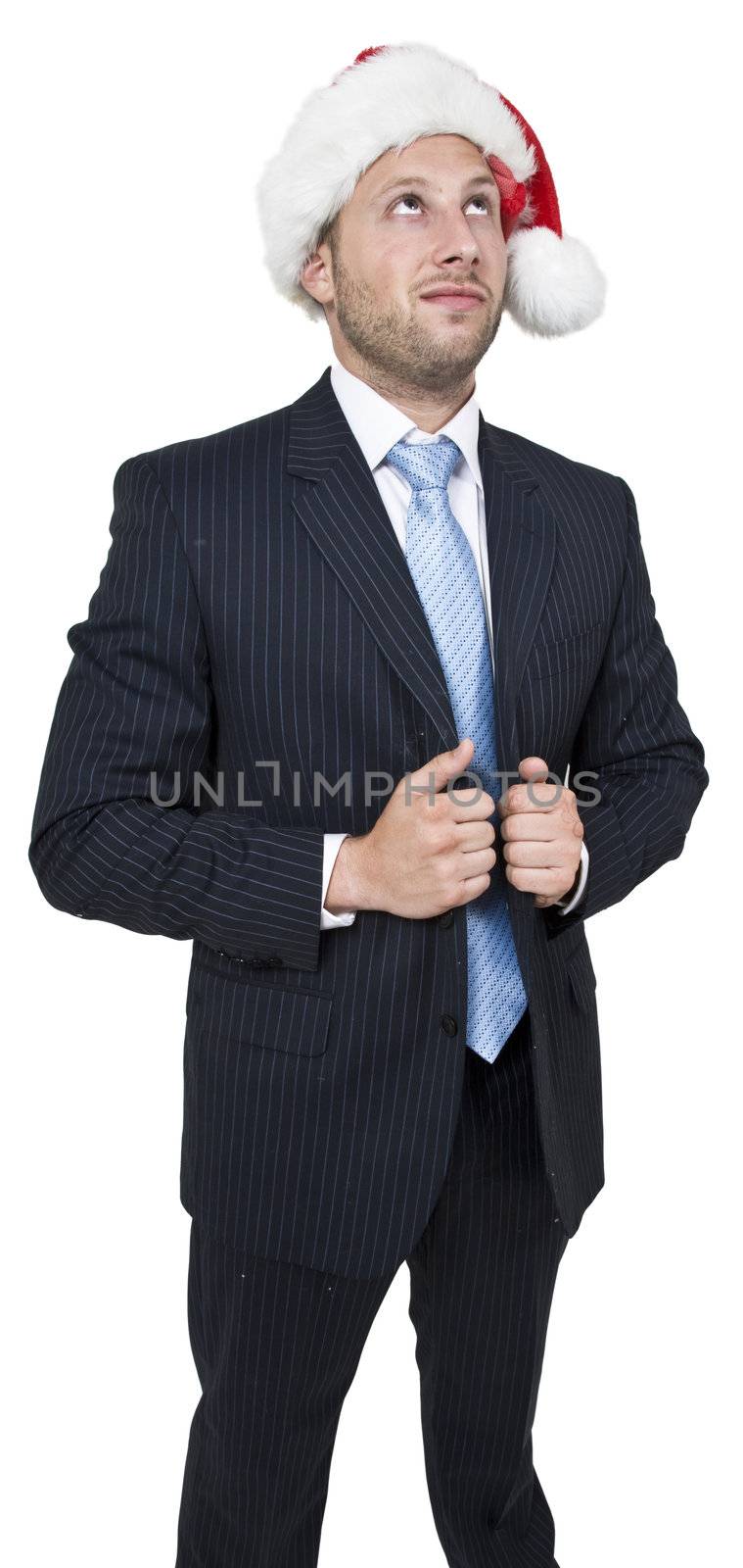 businessman holding coat with cap
