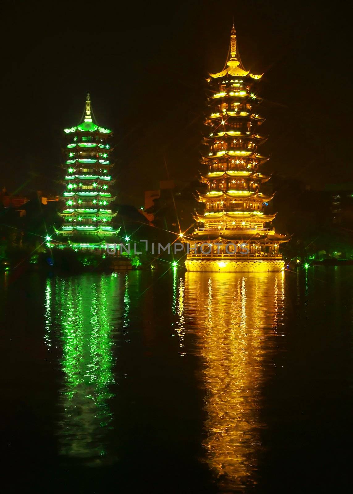 the twin pagodas in Guilin City China