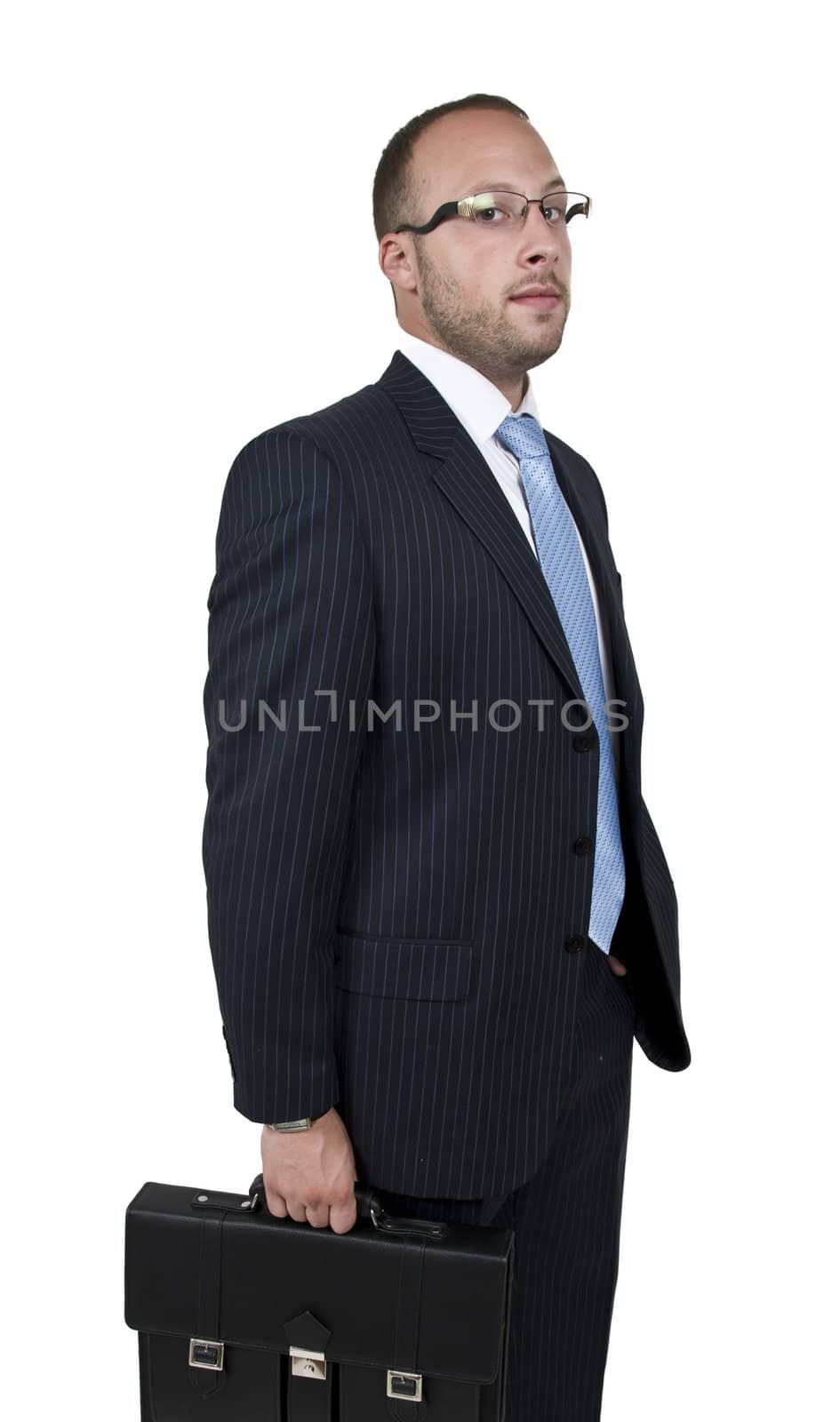 businessman with bag on isolated background

