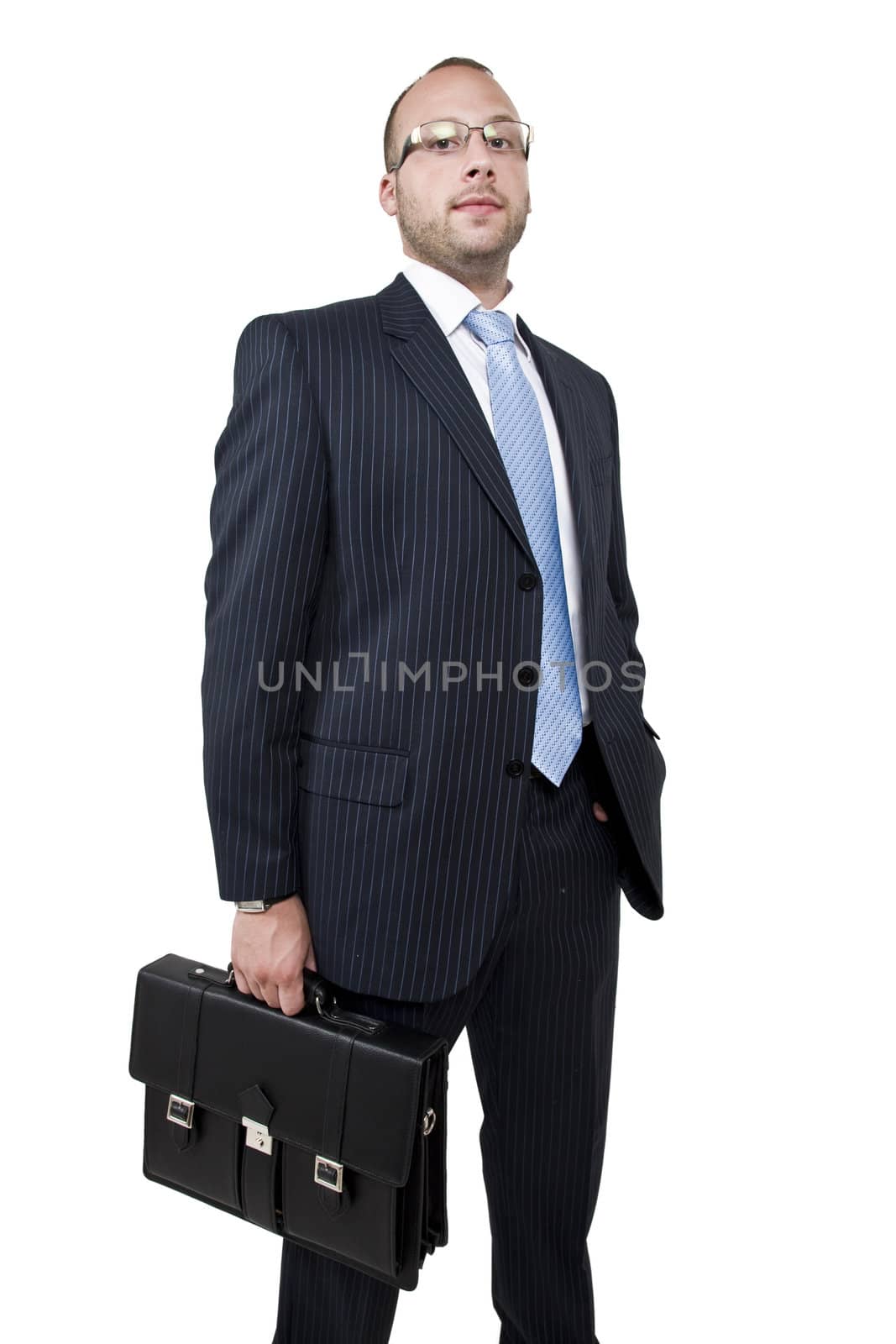 businessman with business bag on isolated background

