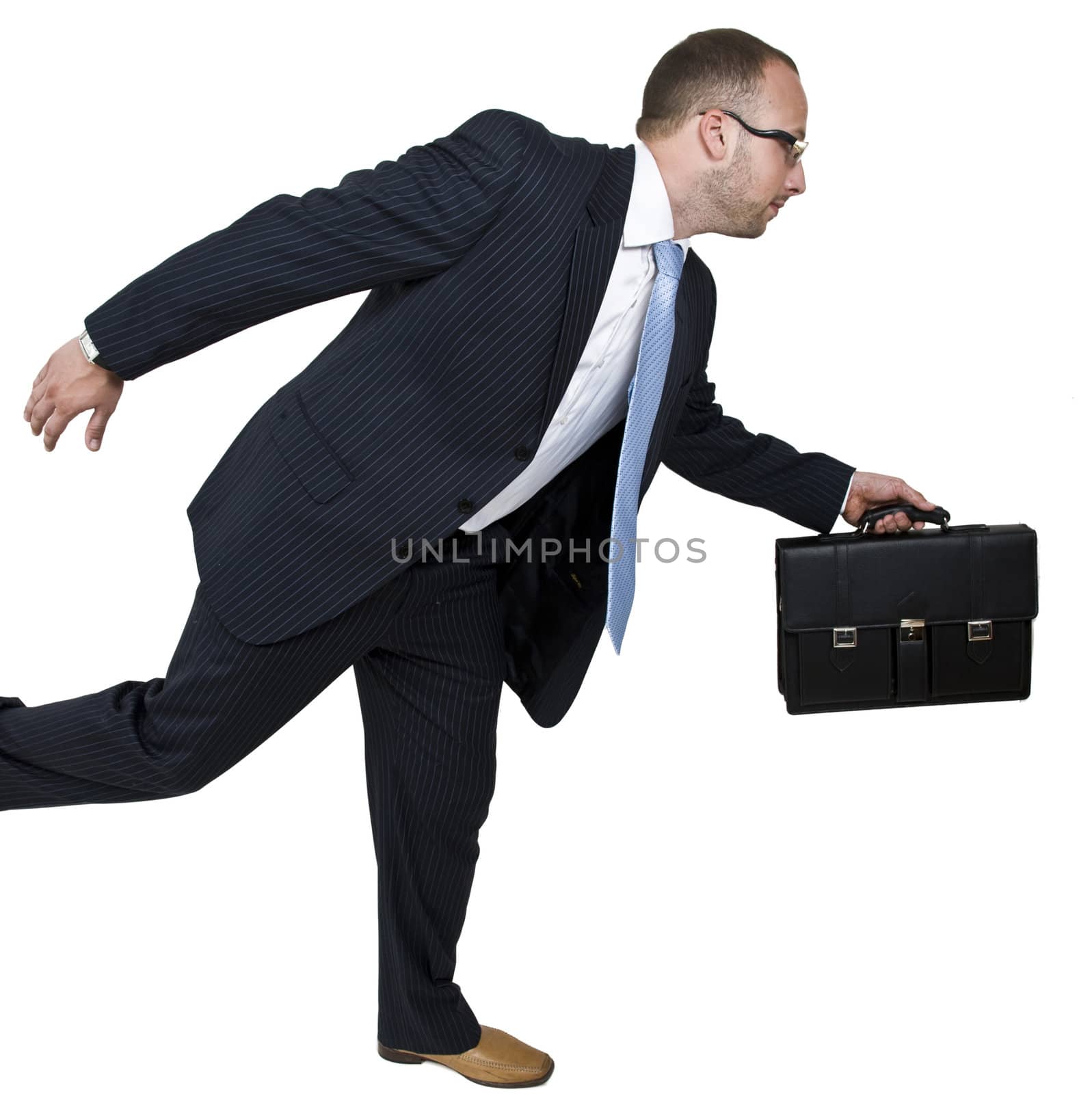 running businessman on isolated background


