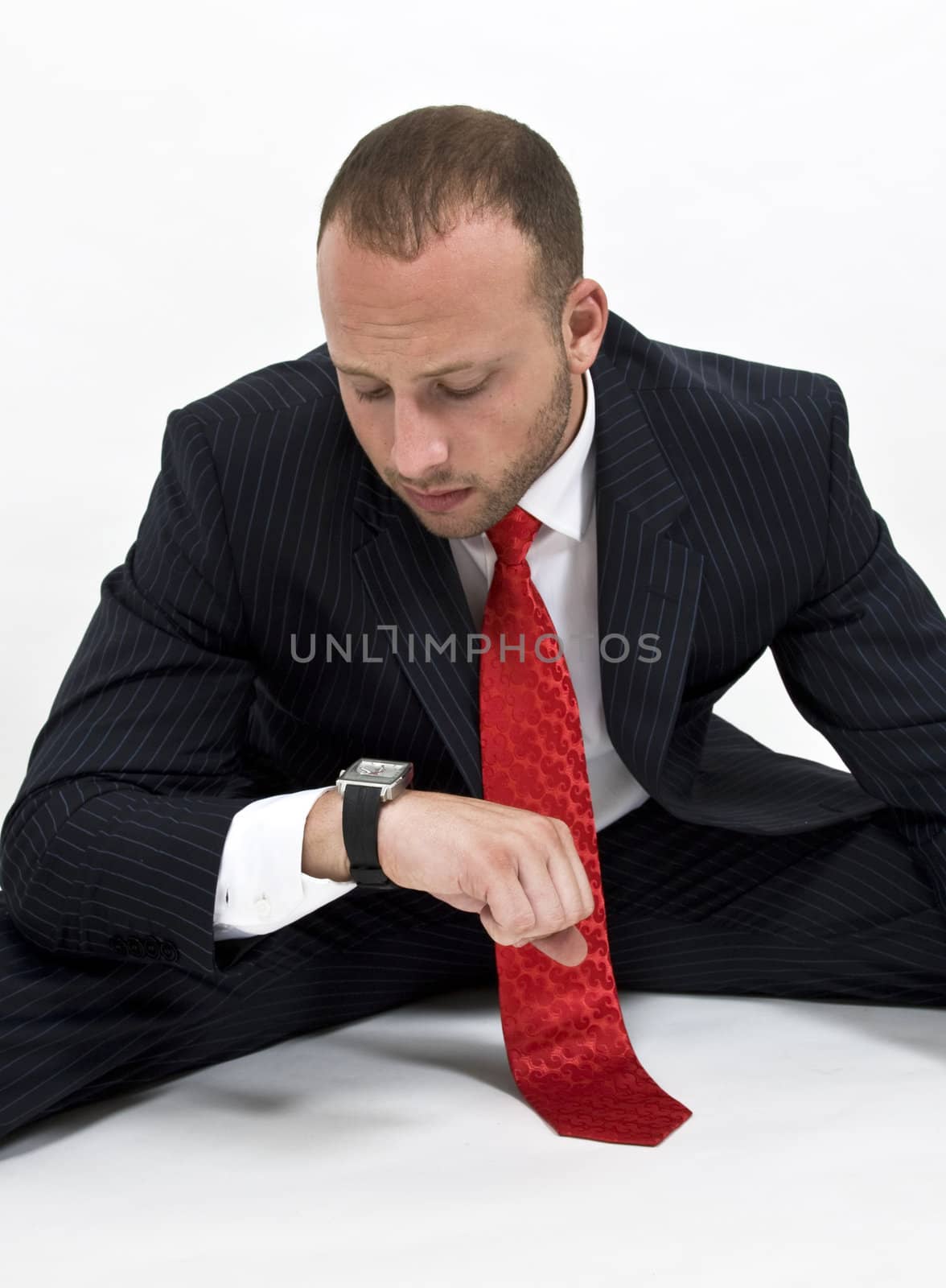 man watching time on isolated background




