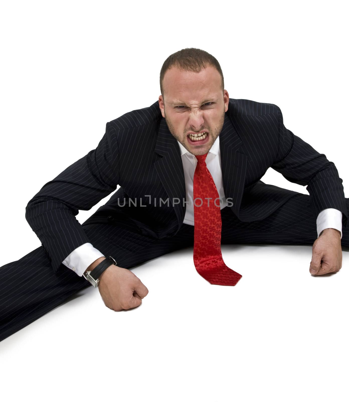 man stretching his legs on isolated background


