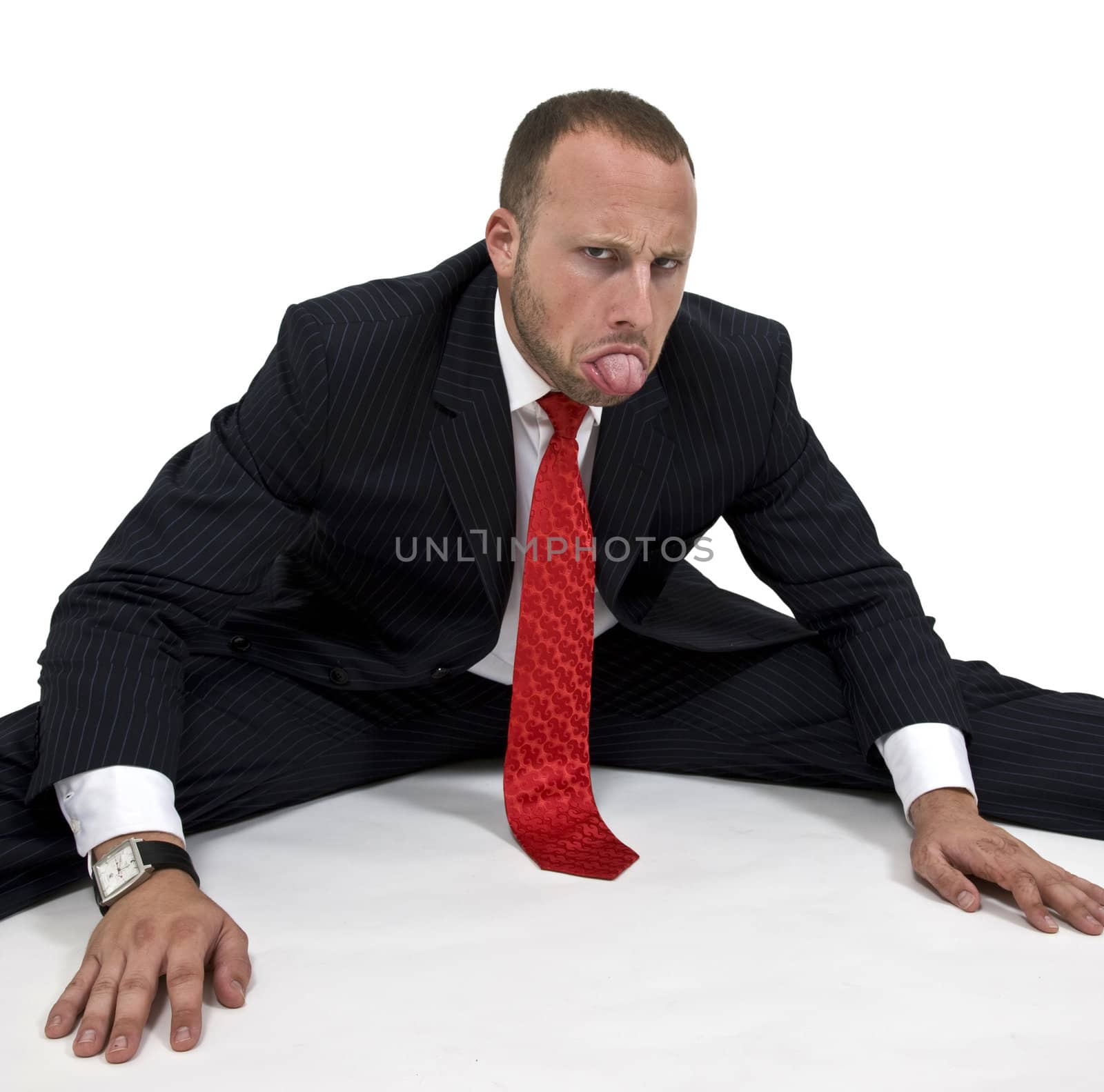 man stretching legs on isolated background

