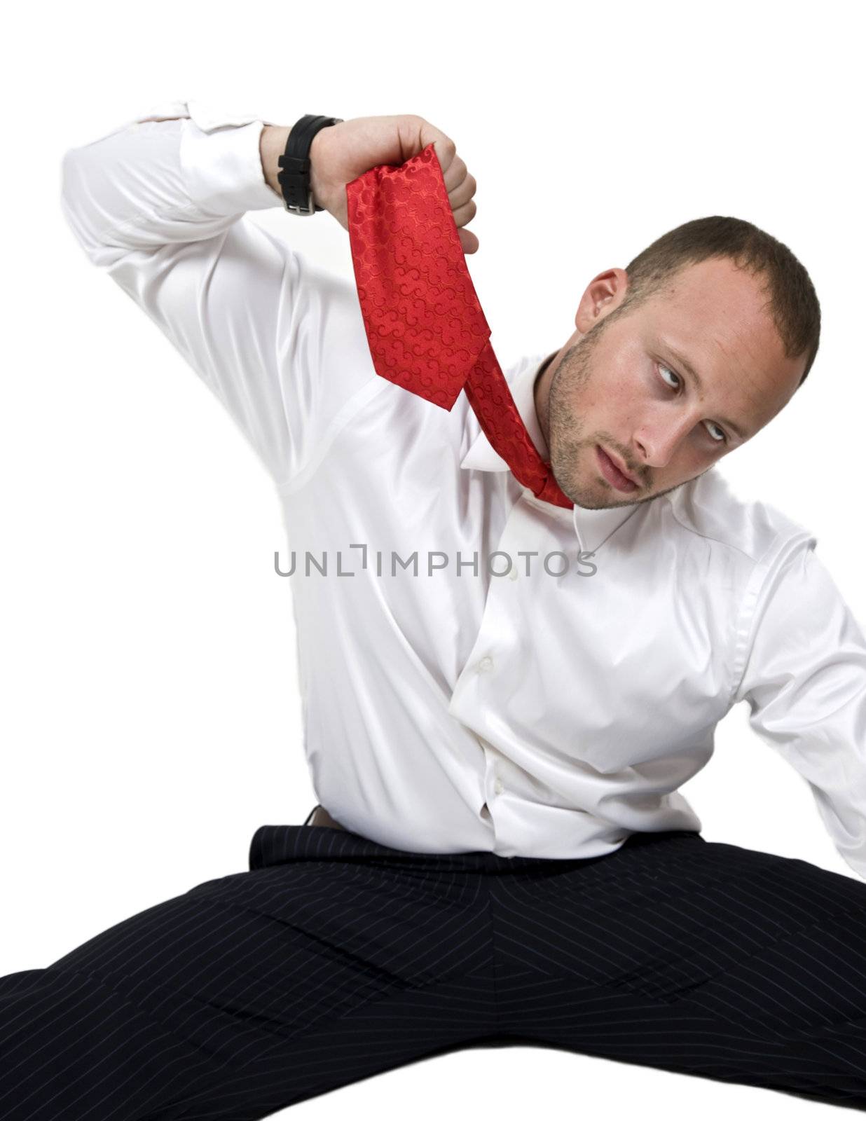 man hanged with tie on isolated background


