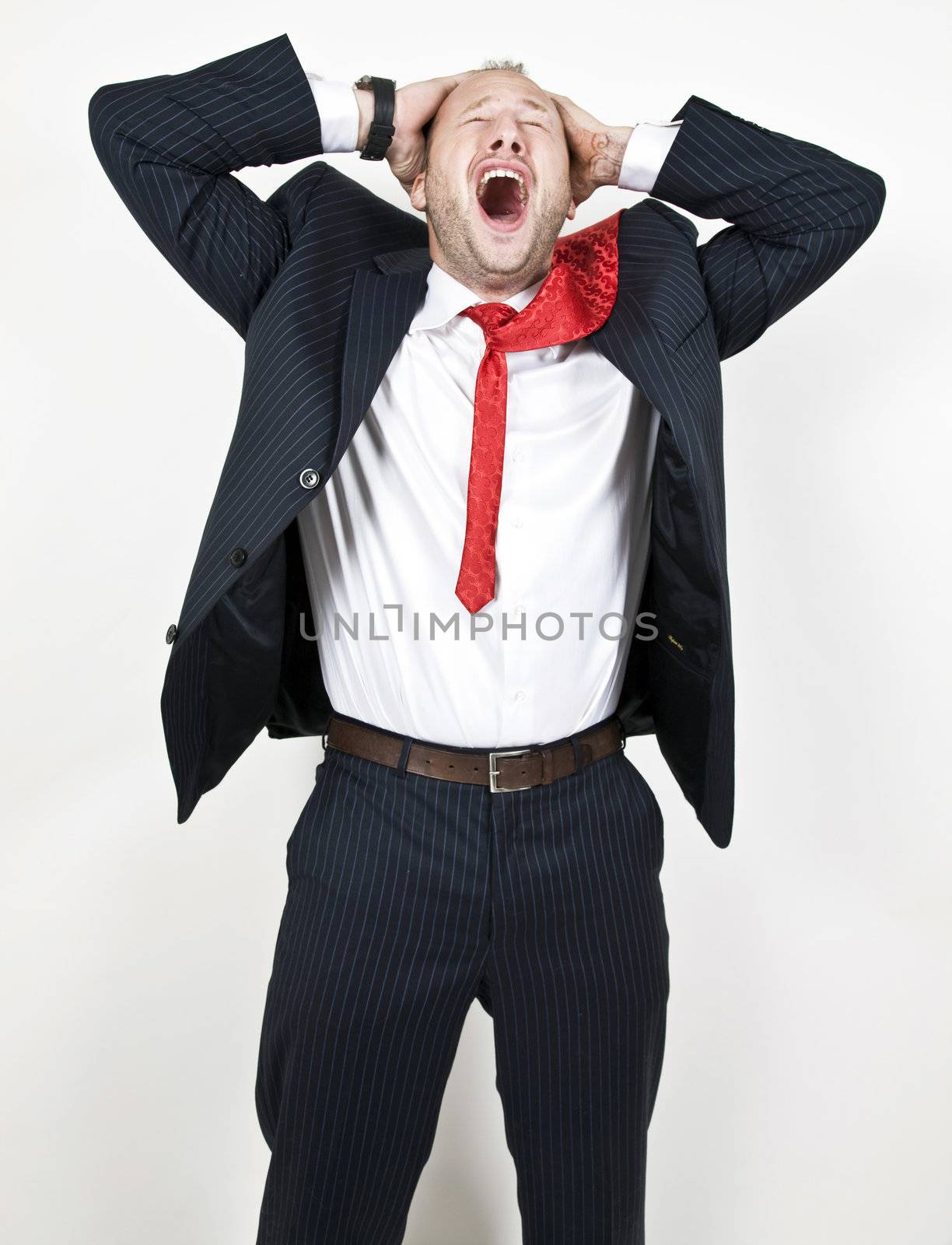 screaming businesman on isolated background
