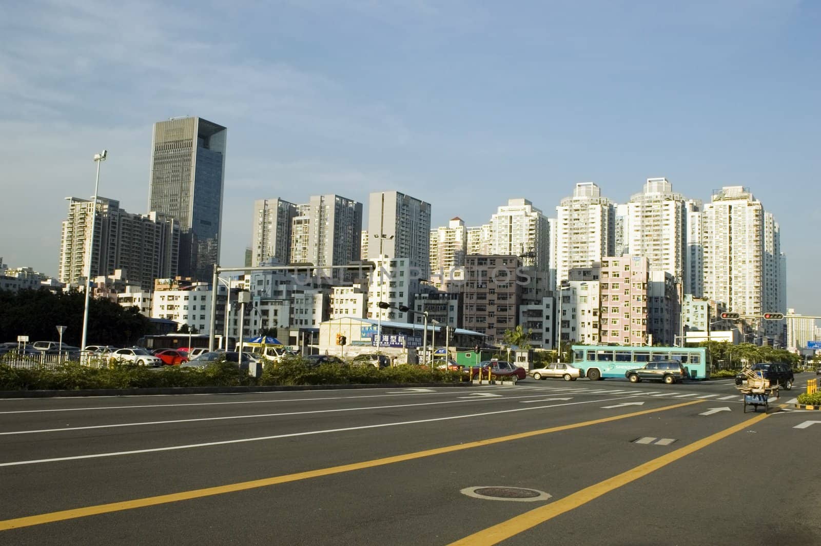 China, Guangdong province, Shenzhen city. Modern residential area and office buildings in Futian district.