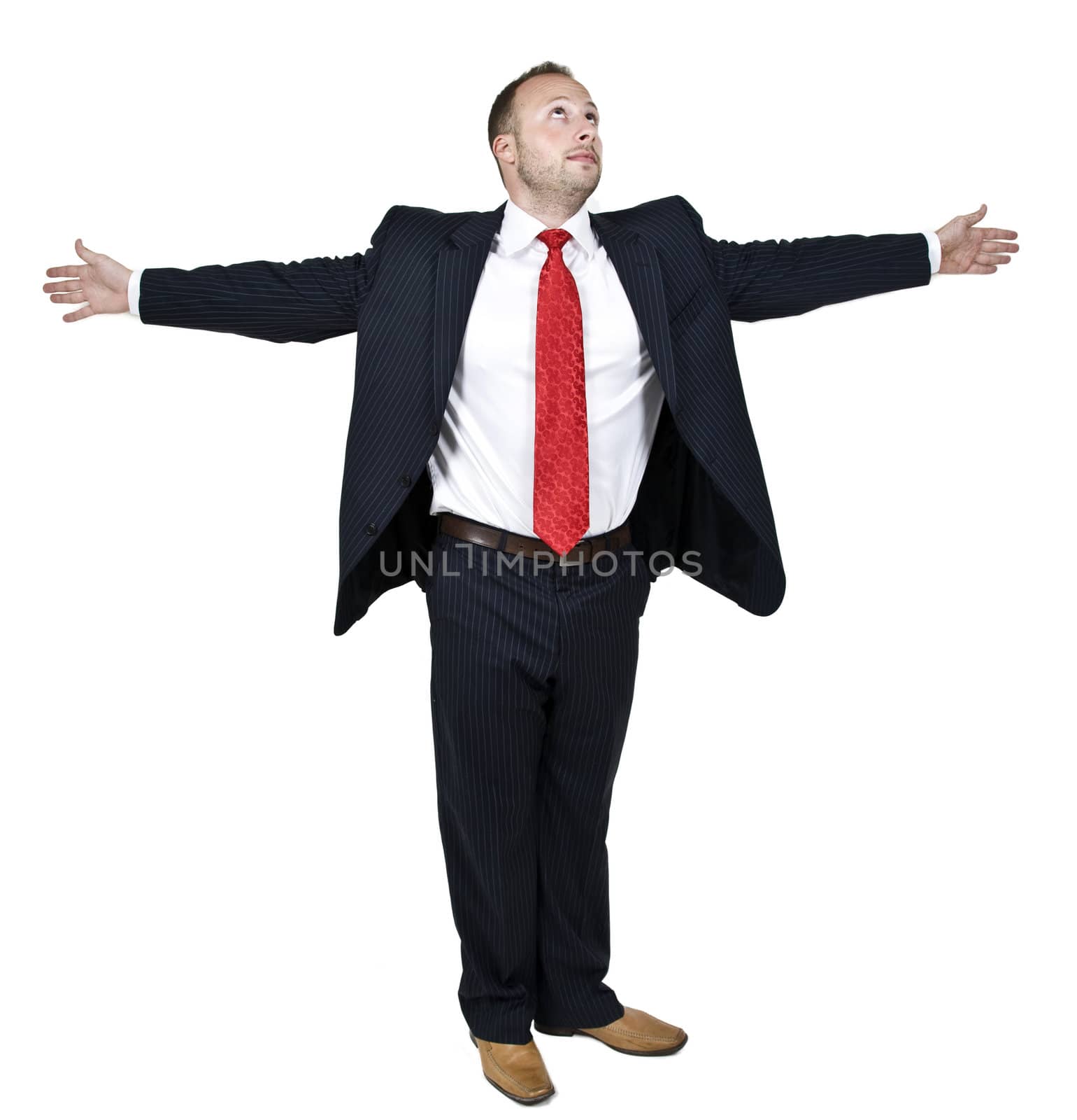 man with outstetched arms on isolated background
