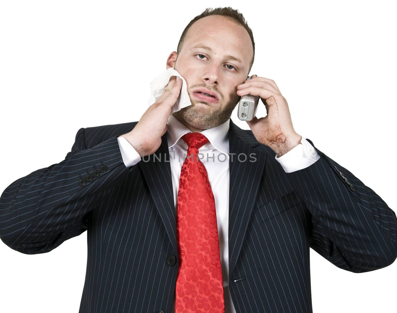 exhausted executive with mobile

