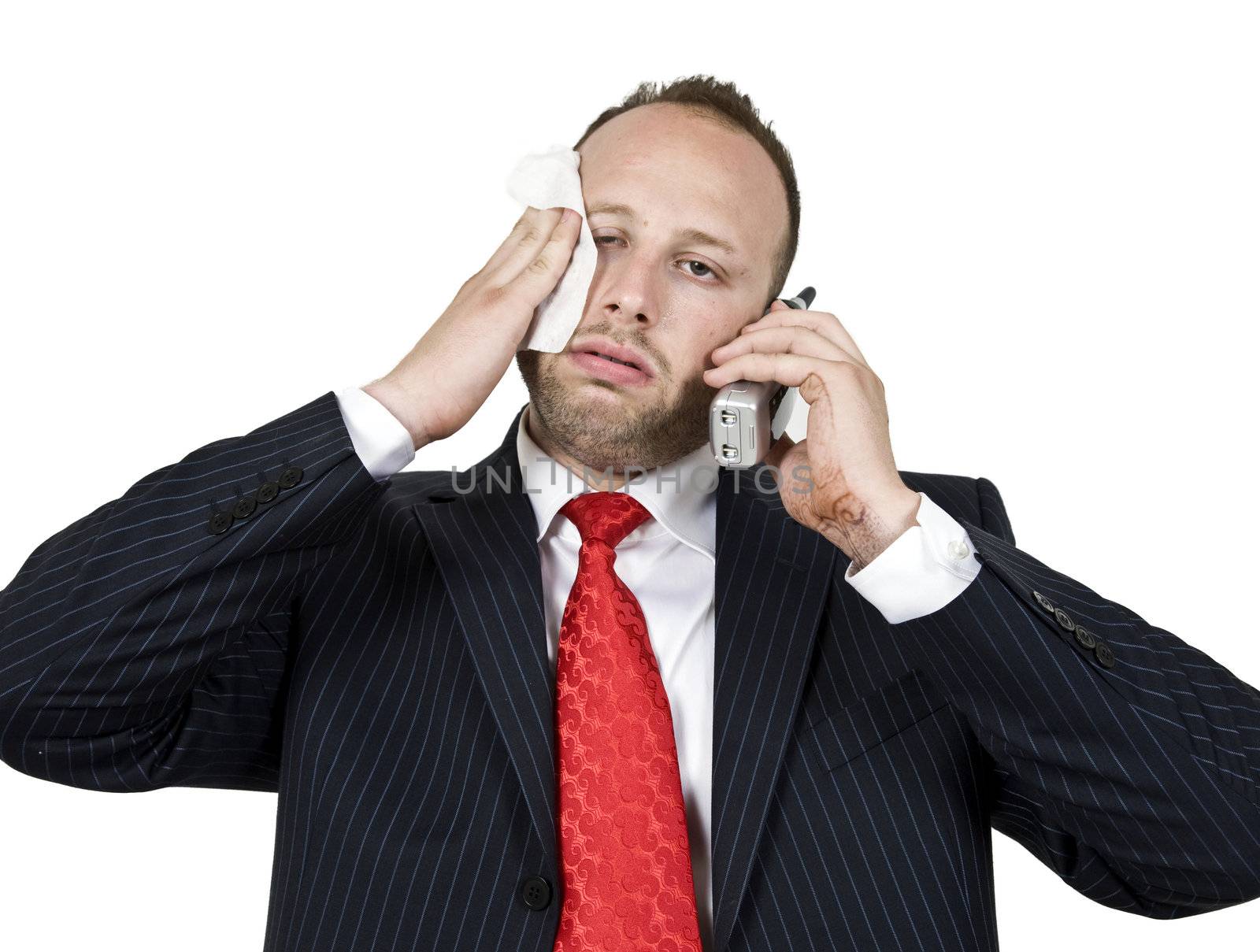 tired business person on isolated background
