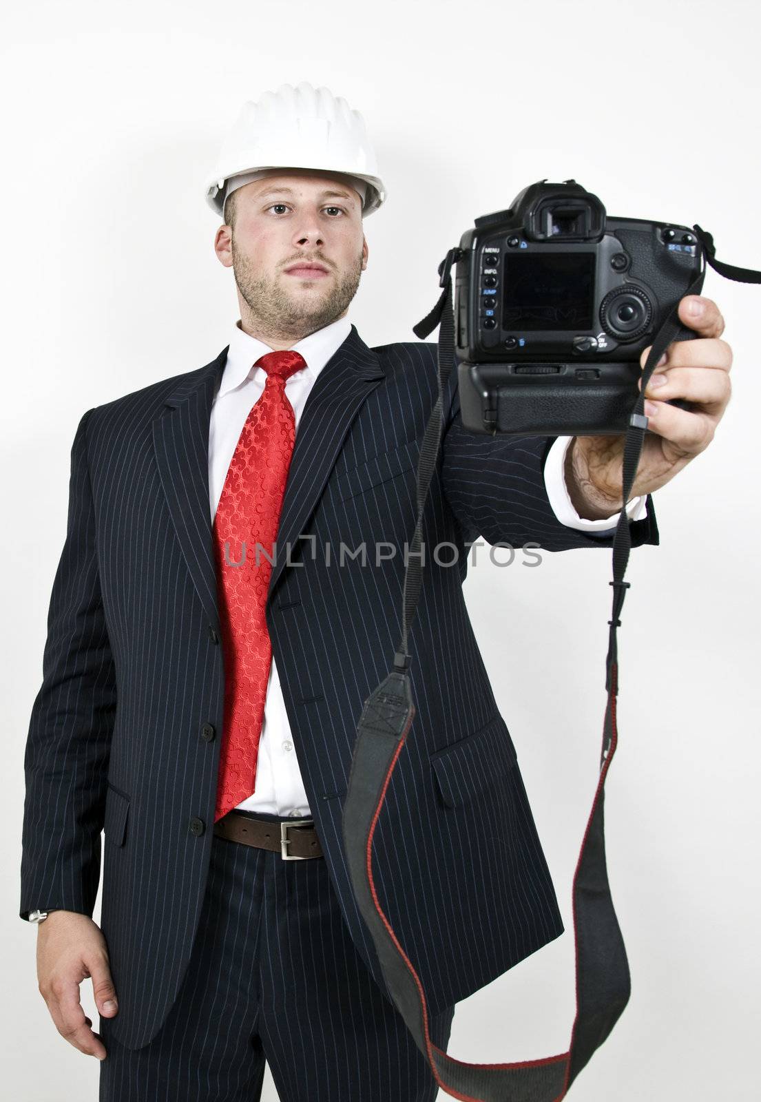 architect with camera on isolated background
