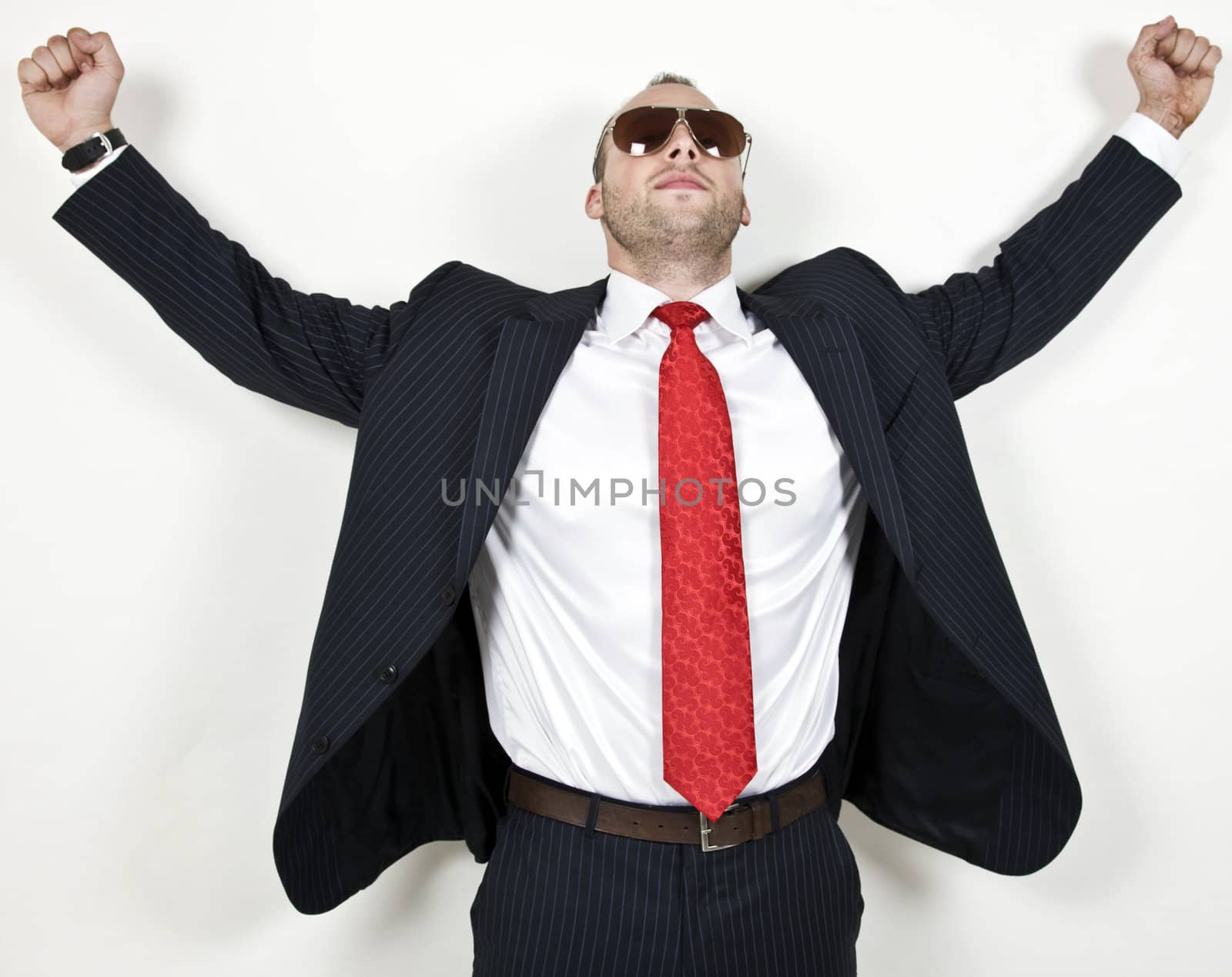 man with outstretched arms on isolated background
