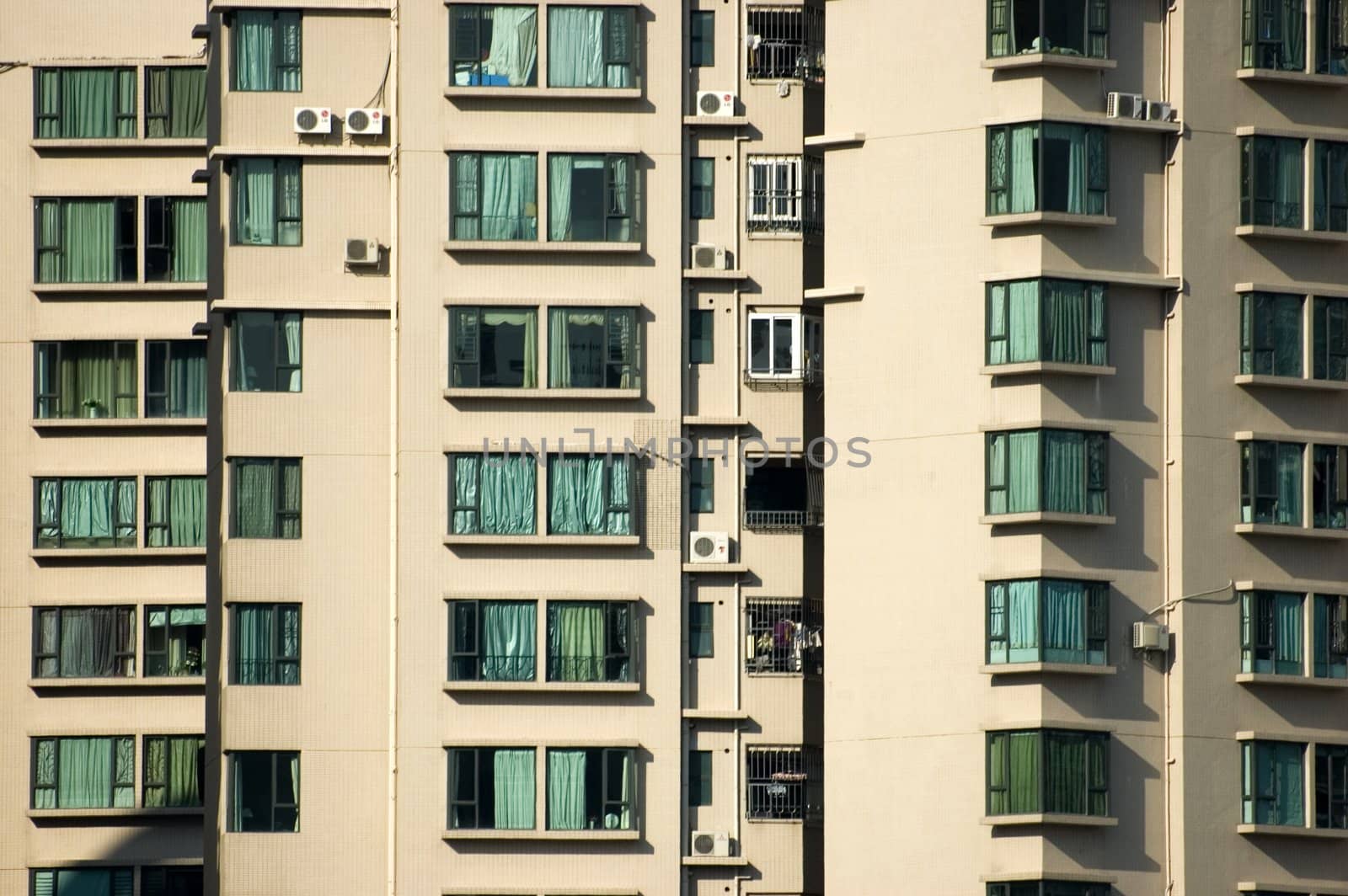 China, Shanghai city - modern residential buildings closeup photo.
