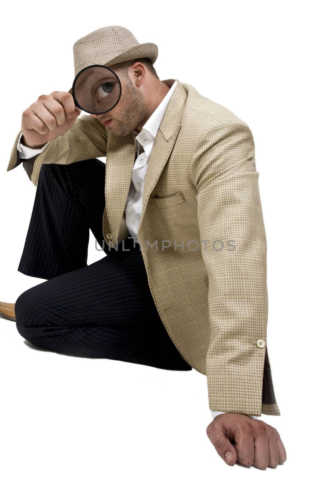 detective and magnifier on isolated background
