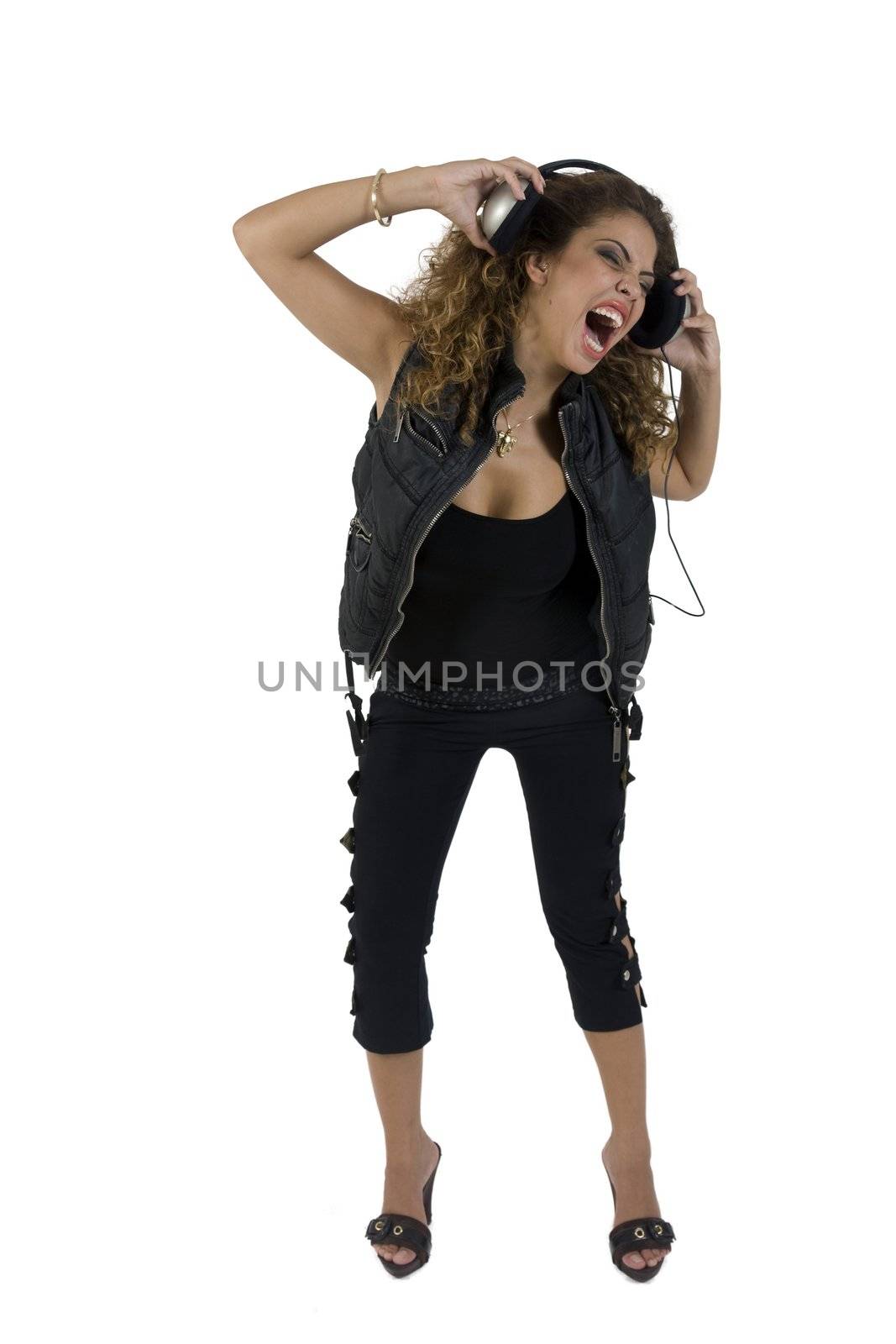 beautiful woman shouting with headphone by smagal