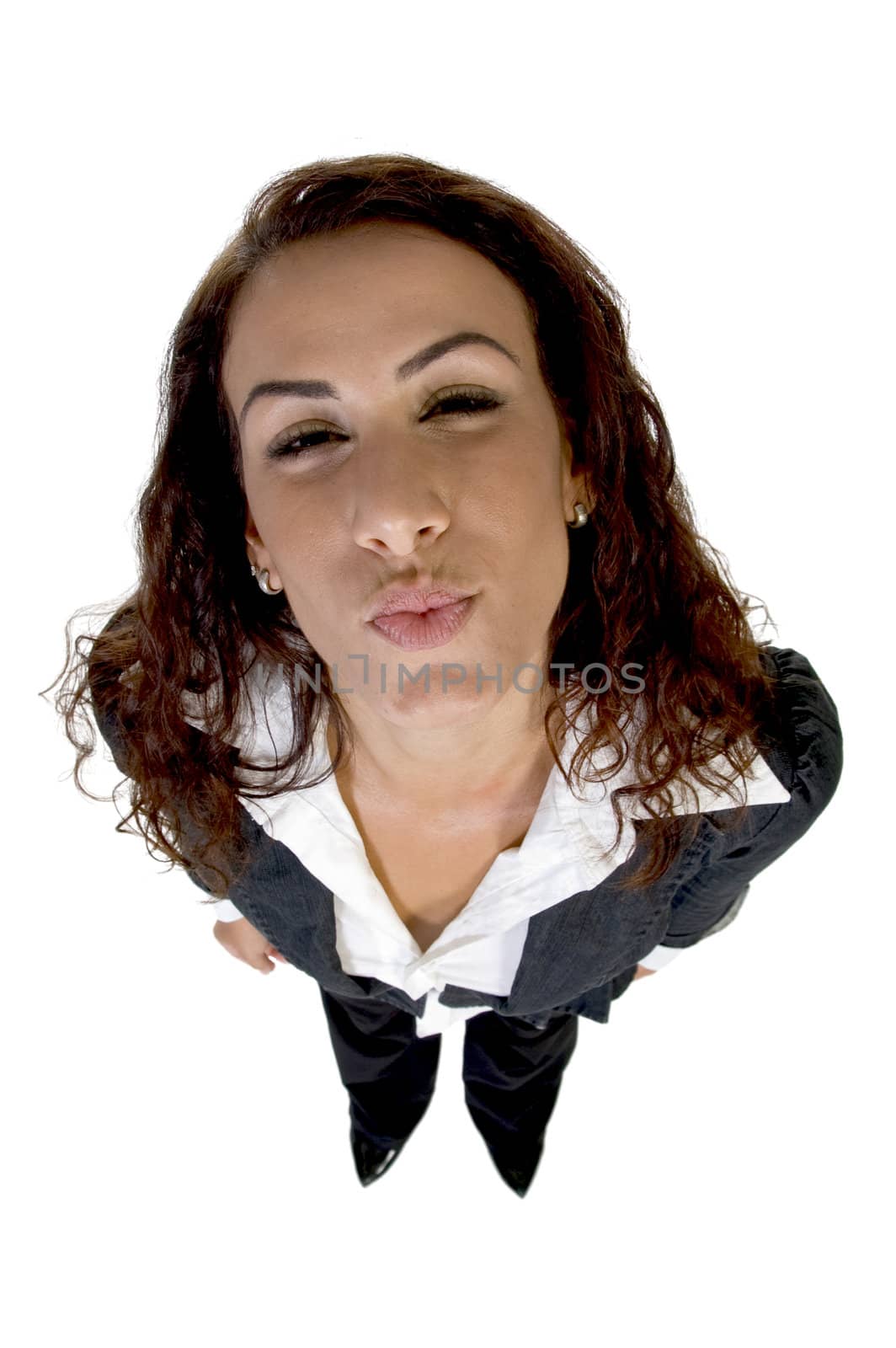 lady offering kiss on an isolated white background