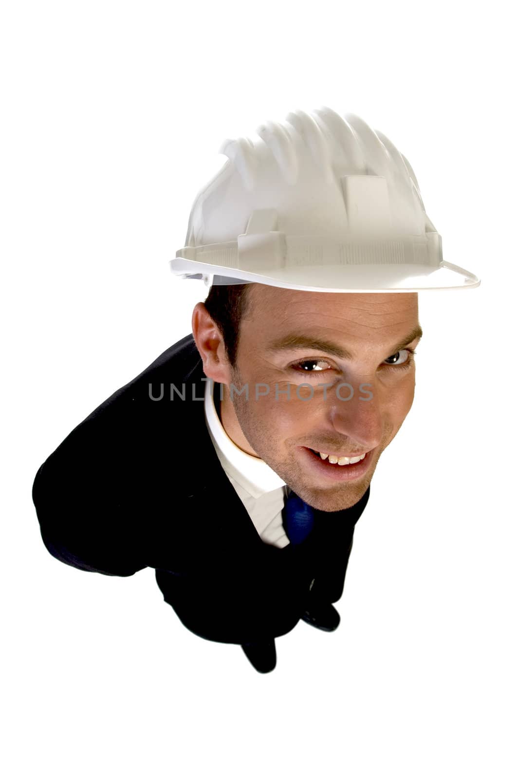 smart architect with white helmet on an isolated background