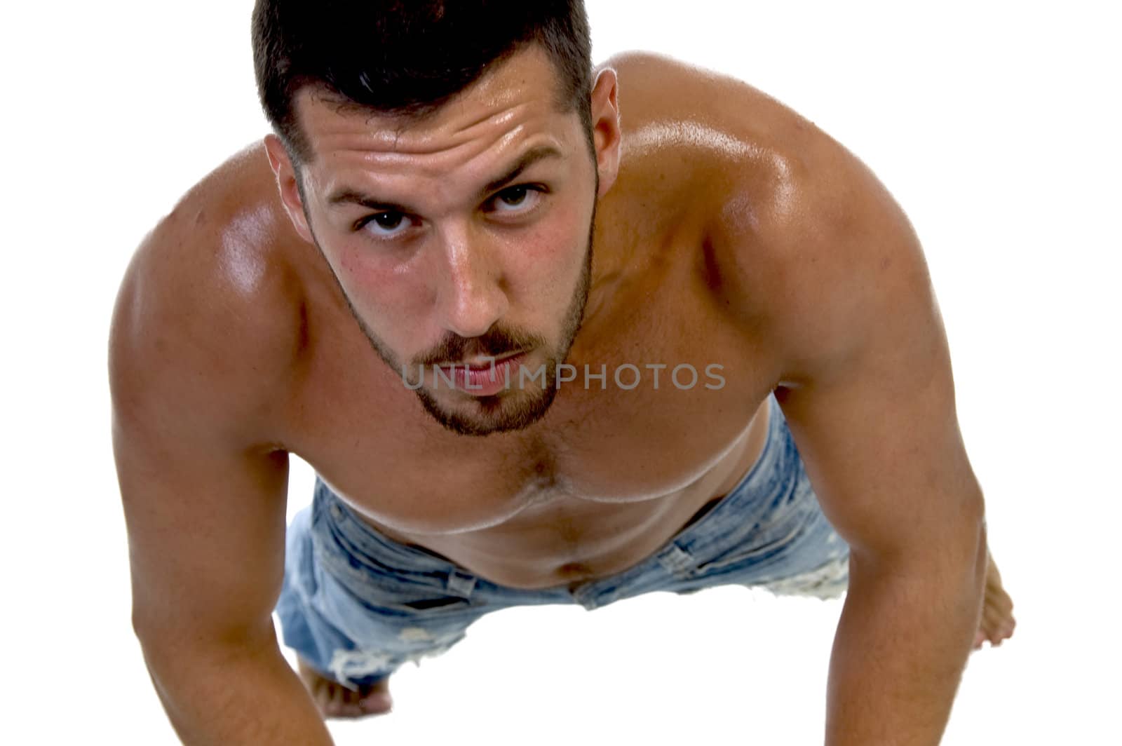 handsome fellow at workout against white background