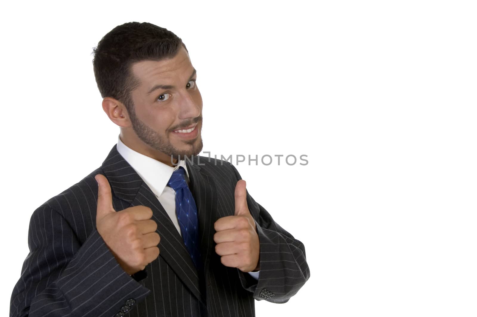 young executive wishing good luck on an isolated white background