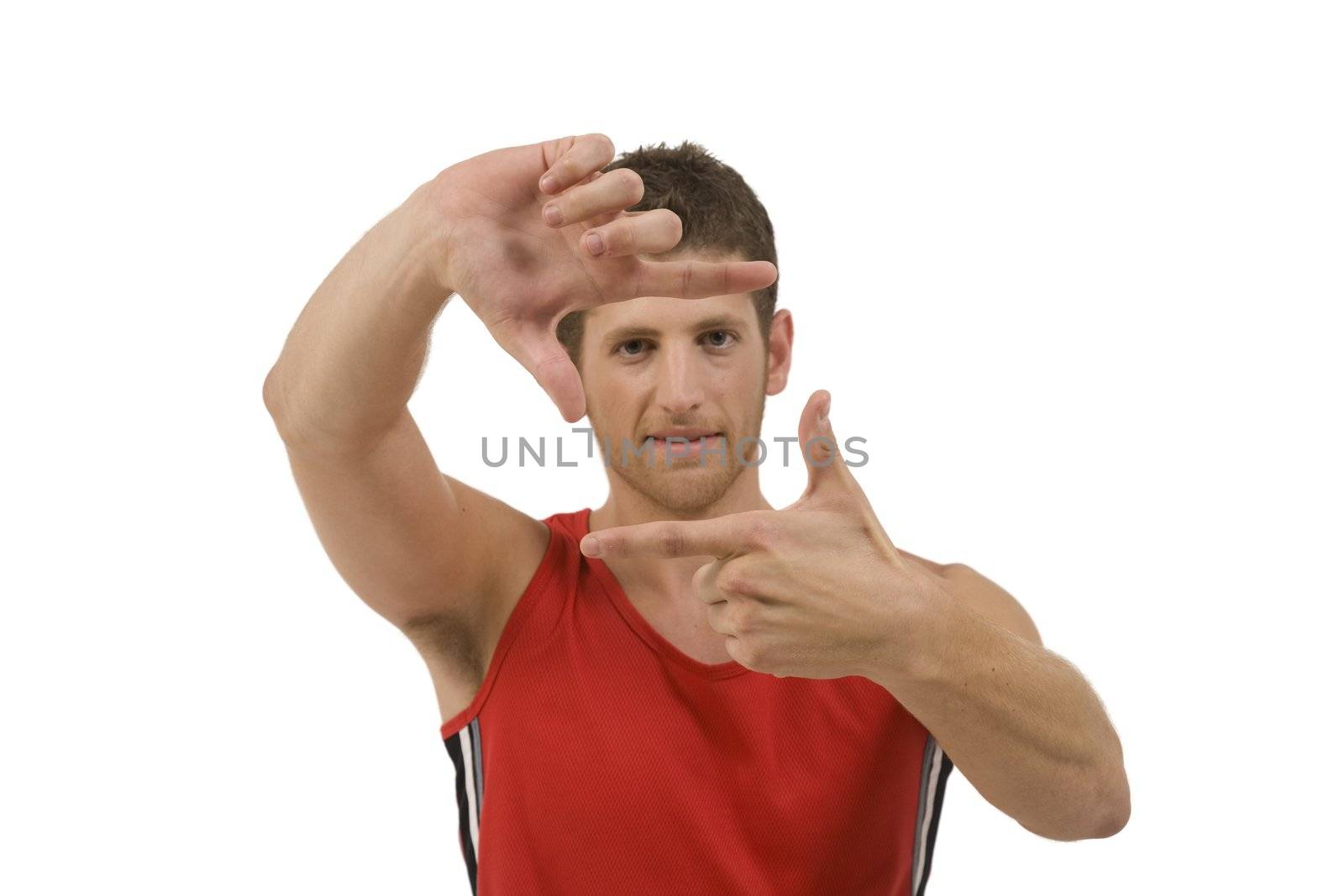 adult man showing framing gesture on isolated background