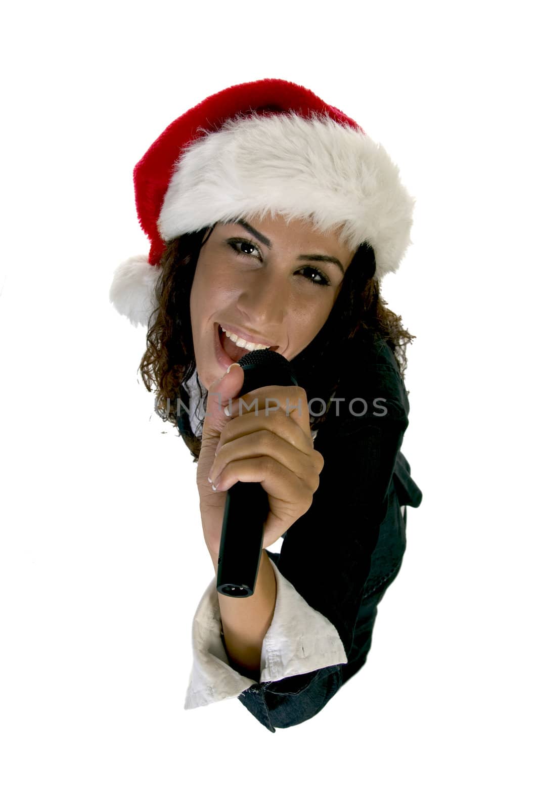 female holing microphone on an isolated background