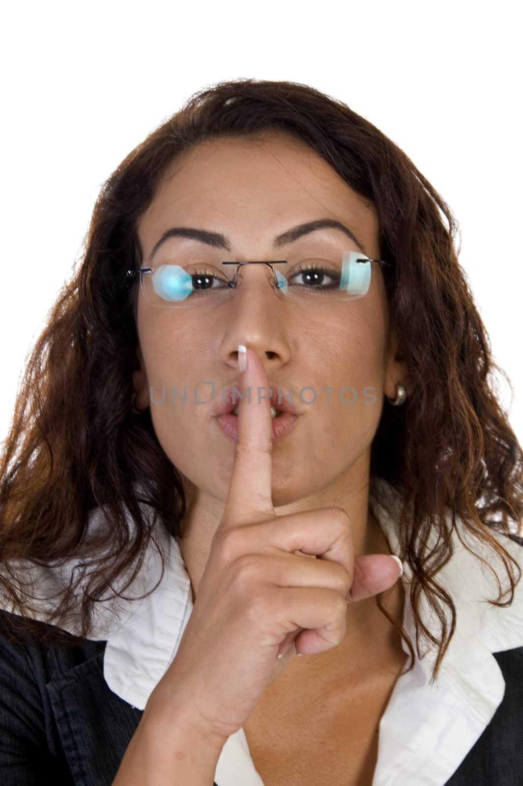 woman posing to keep silence  on an isolated background