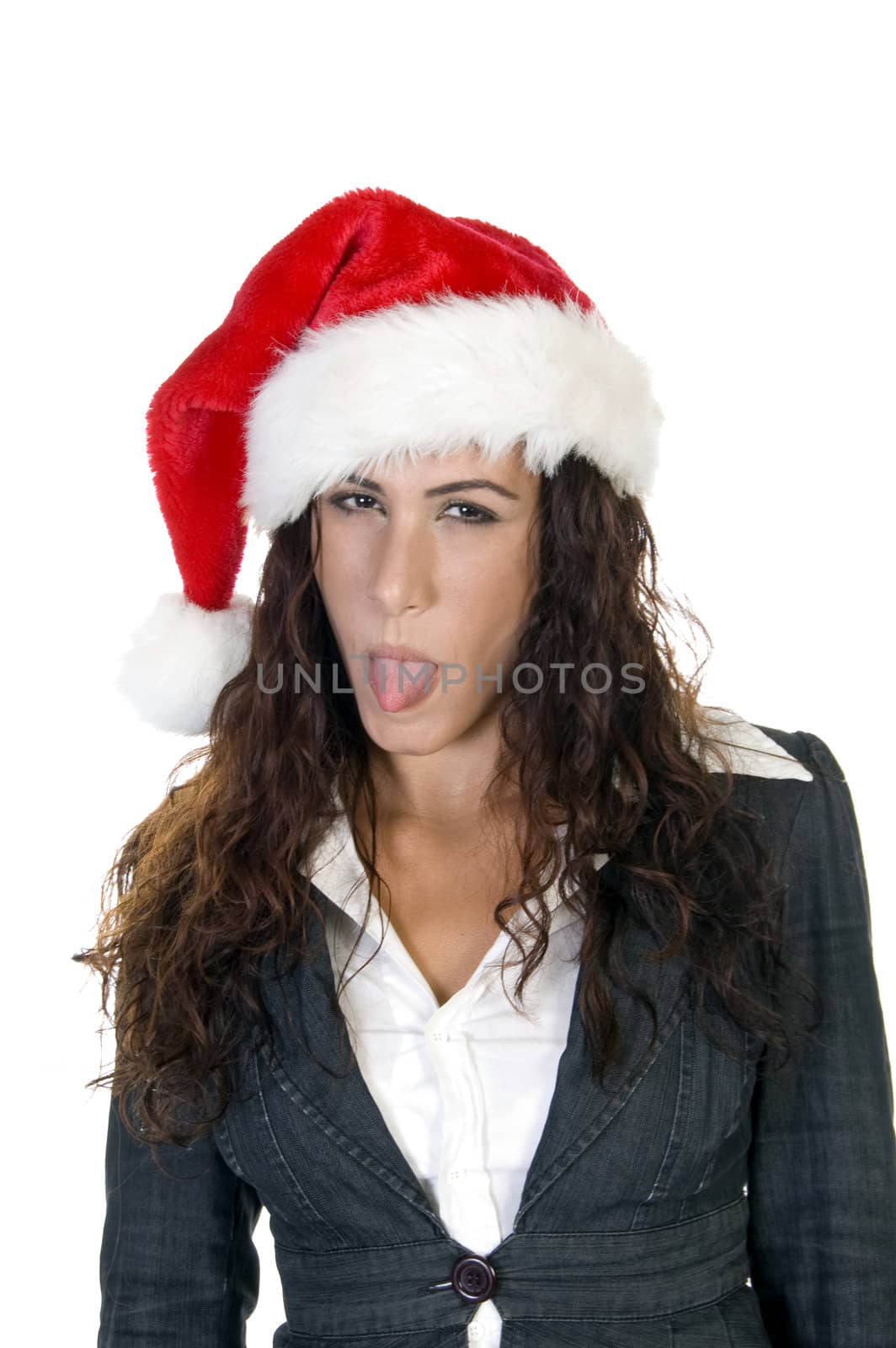 lady teasing on an isolated white background