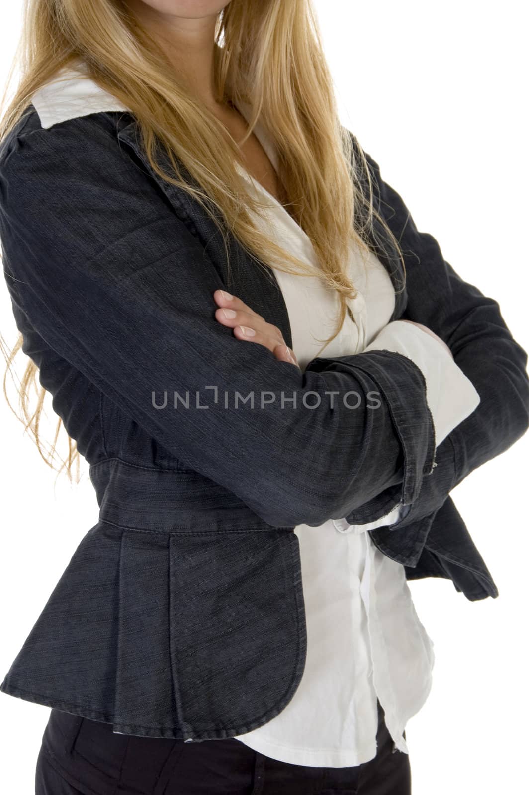 woman with folded hands on an isolated background