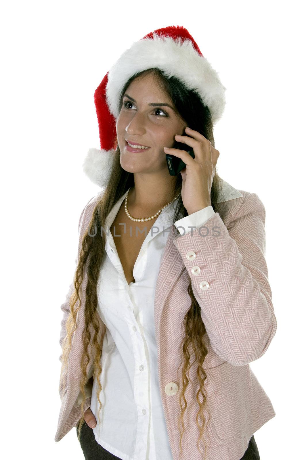 female talking on cellphone on an isolated  background