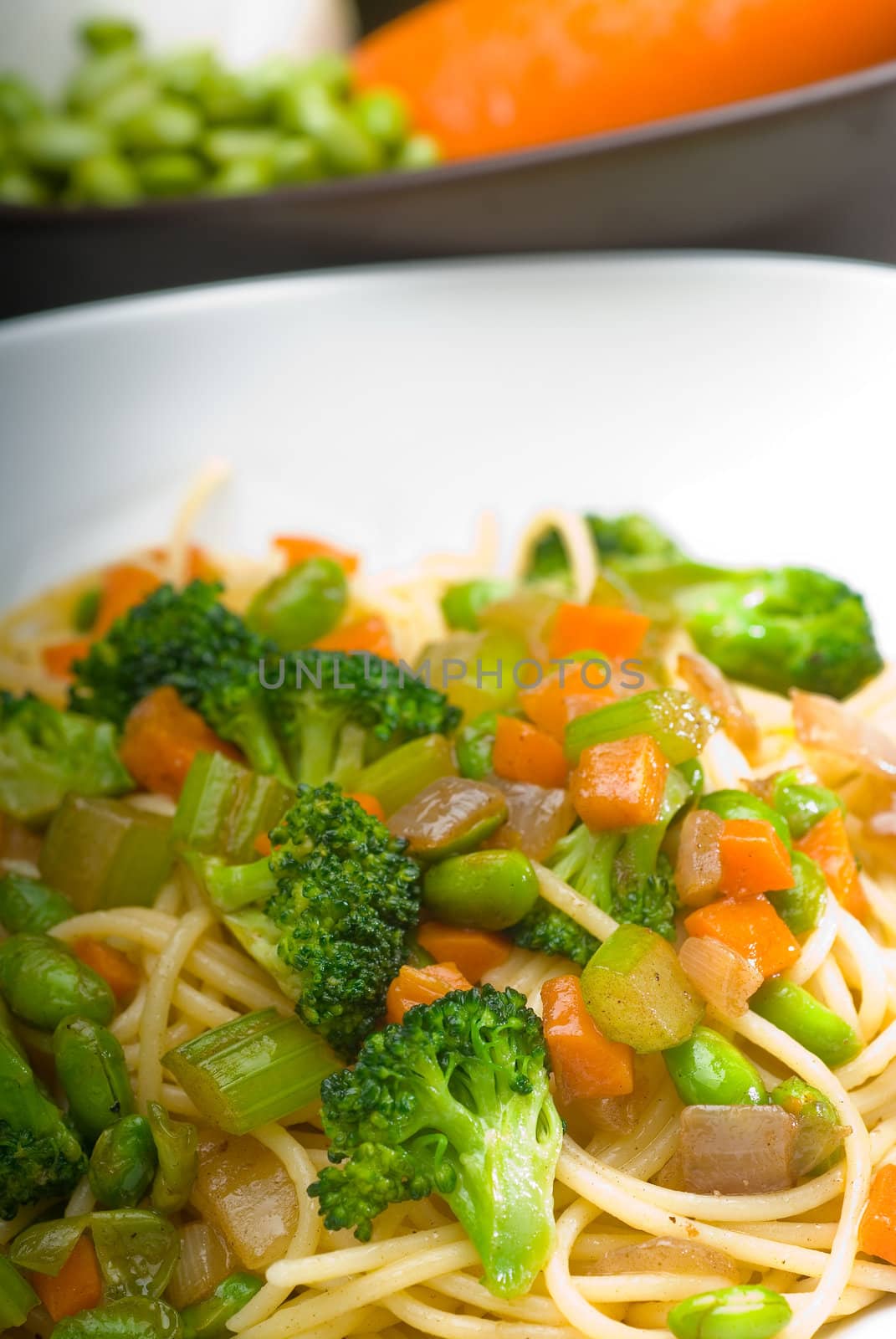 italian spaghetti pasta with fresh homemade vegetable sauce