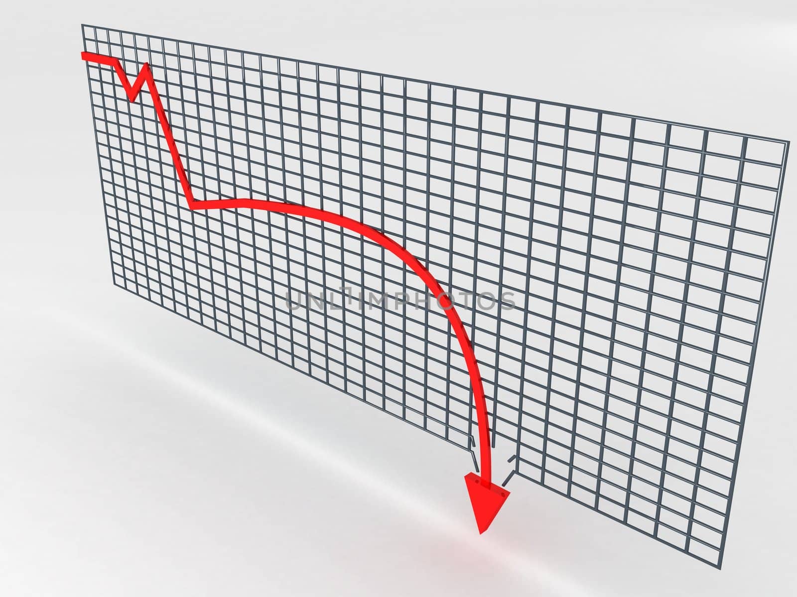 side view of three dimentional decreasing graph