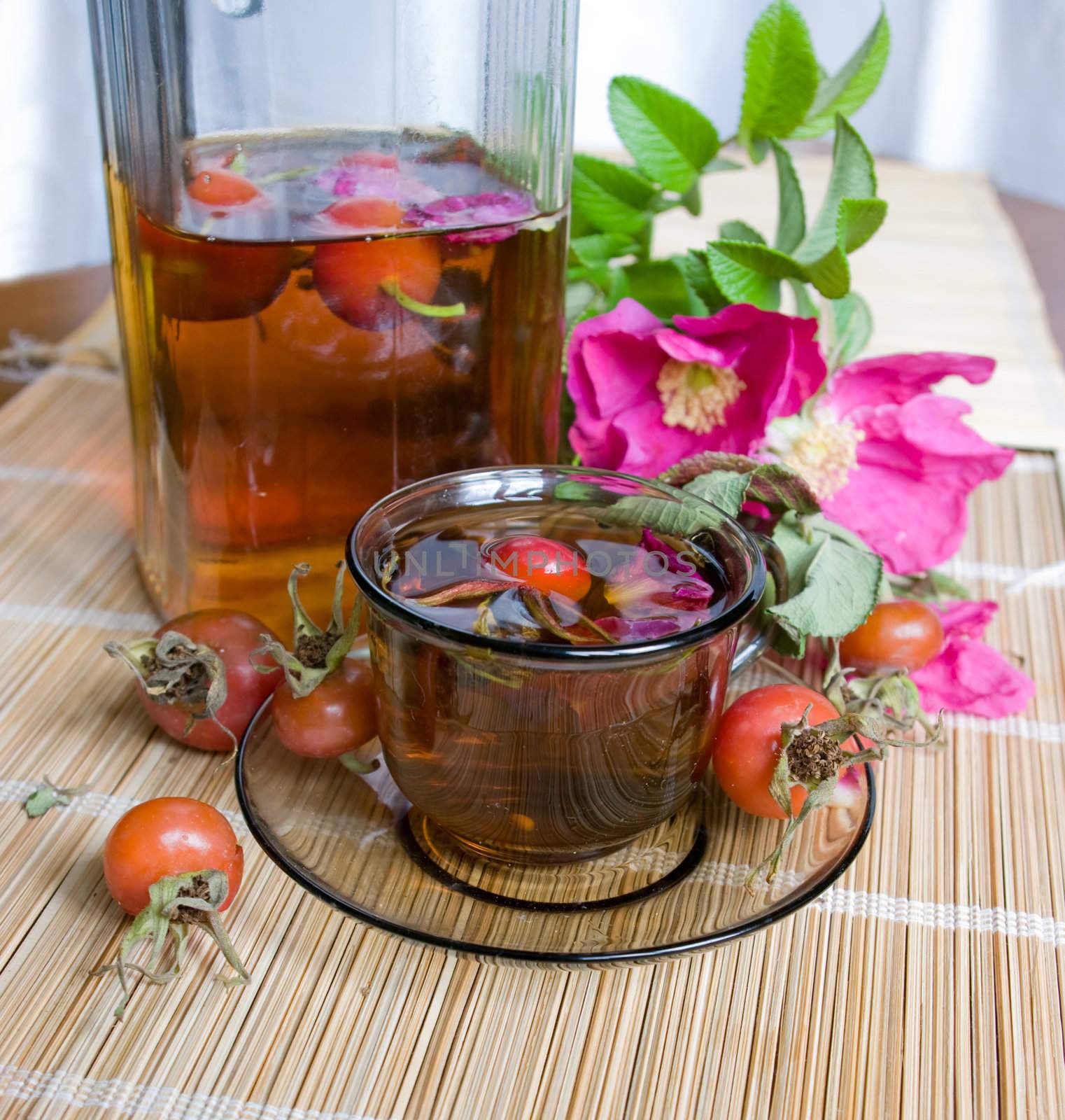 The image of a cup of tea from a dogrose