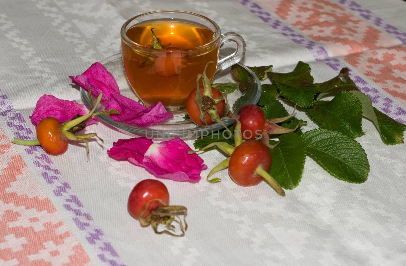 The image of a cup of tea from a dogrose