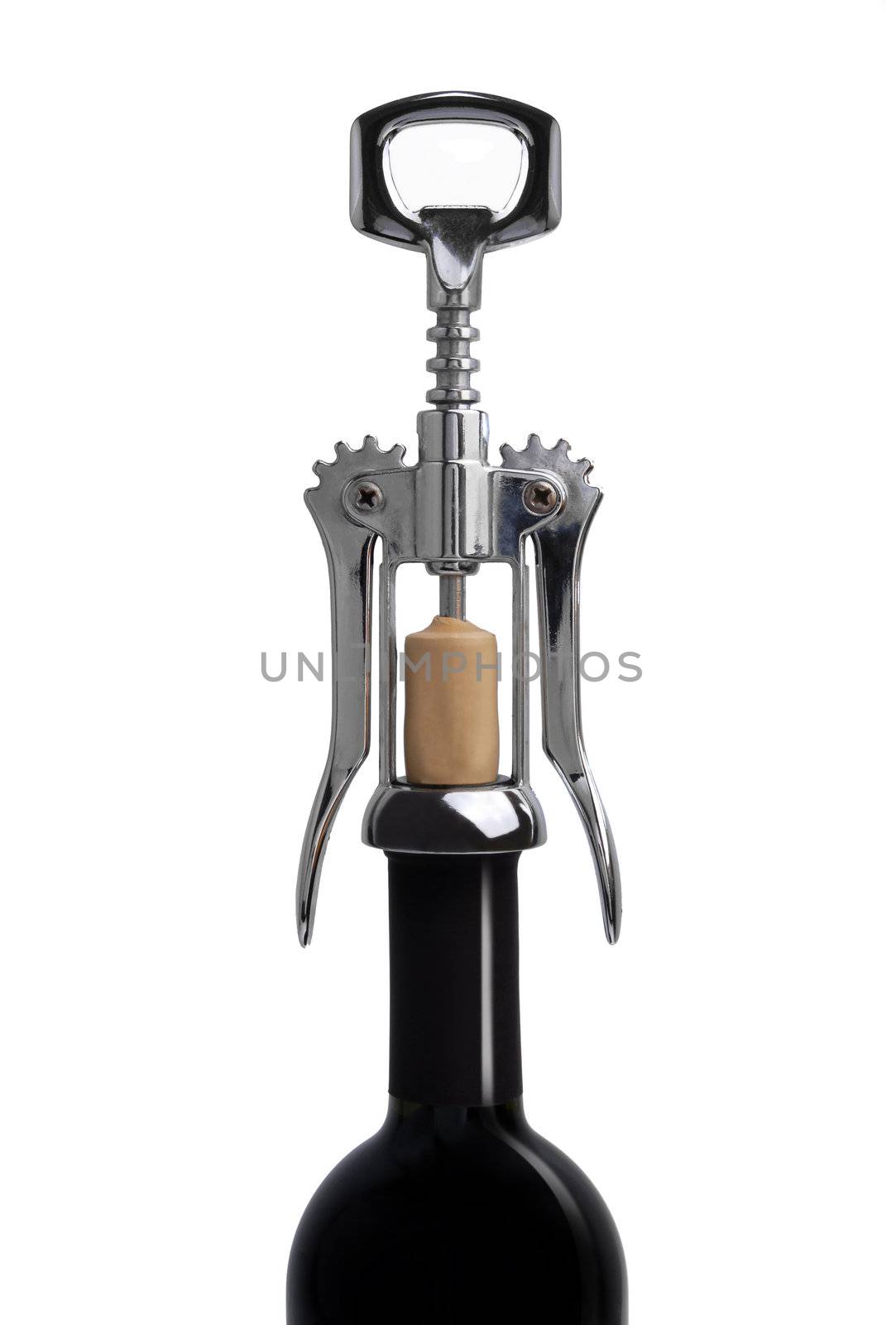 Corkscrew on a bottle of wine by cienpies