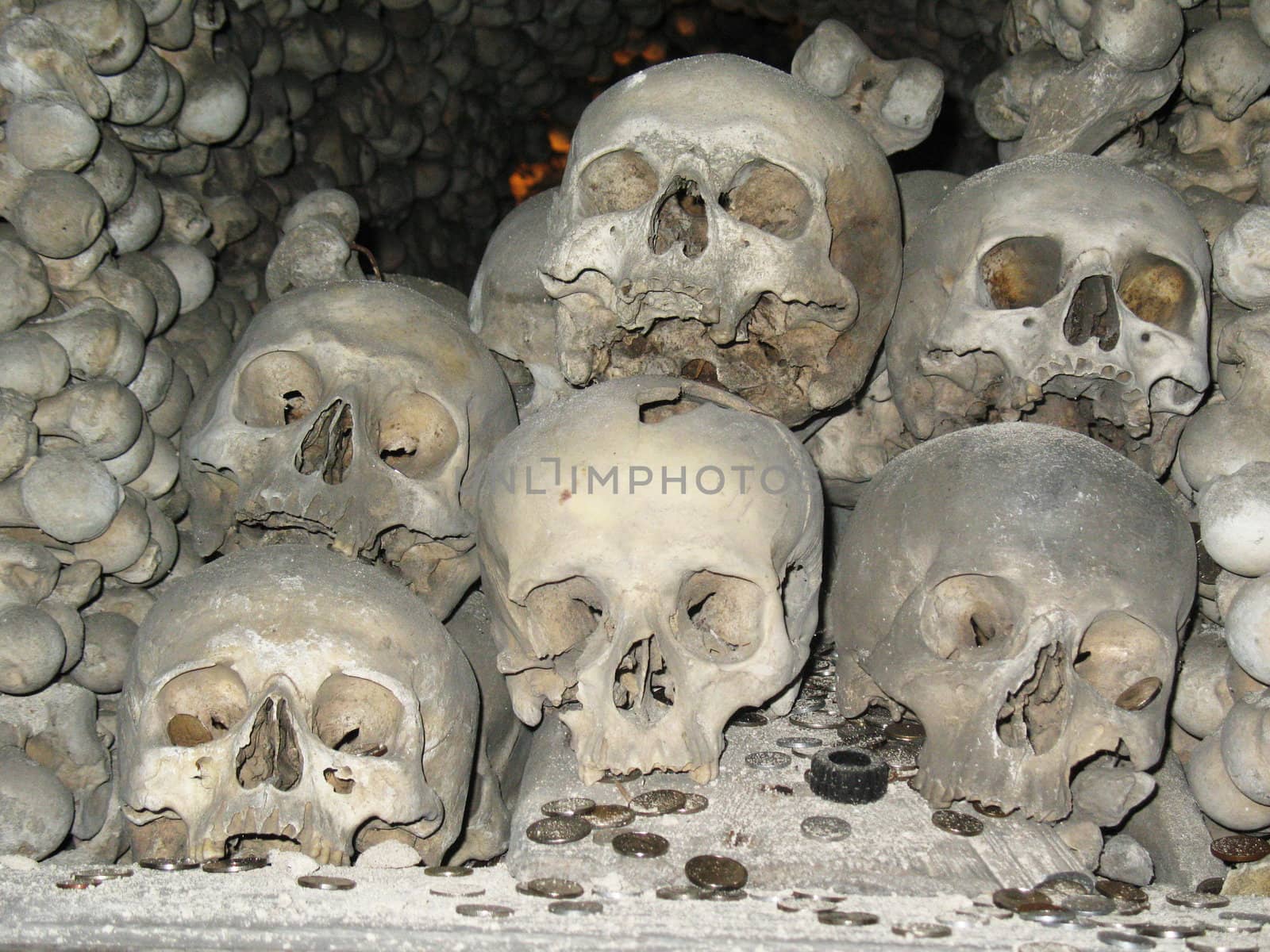Humam skulls and bones in Kutna Hora church Czechia