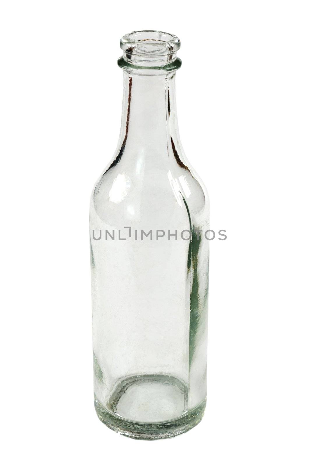 Small old bottle on the white background