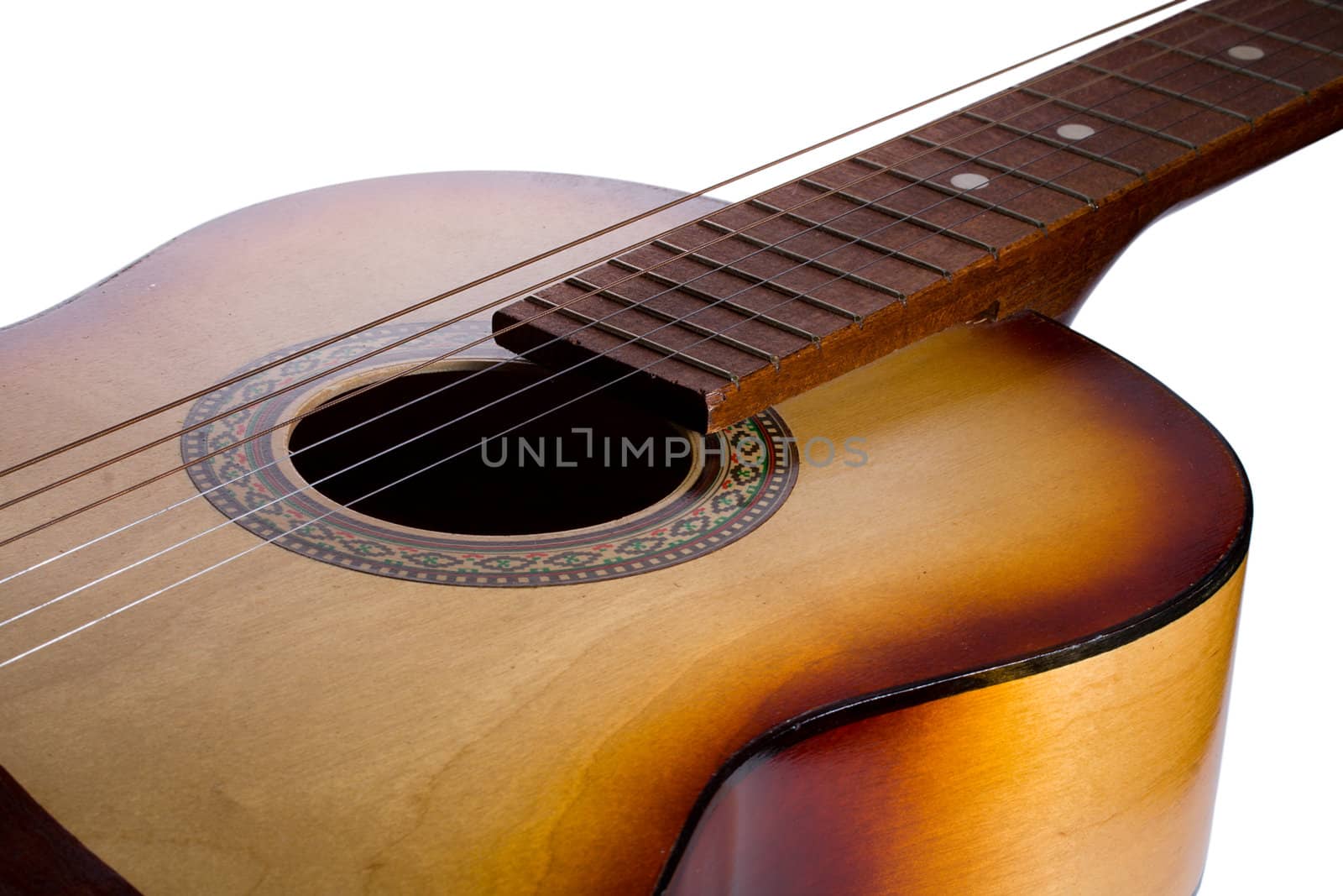 close-up part of guitar, isolated on white