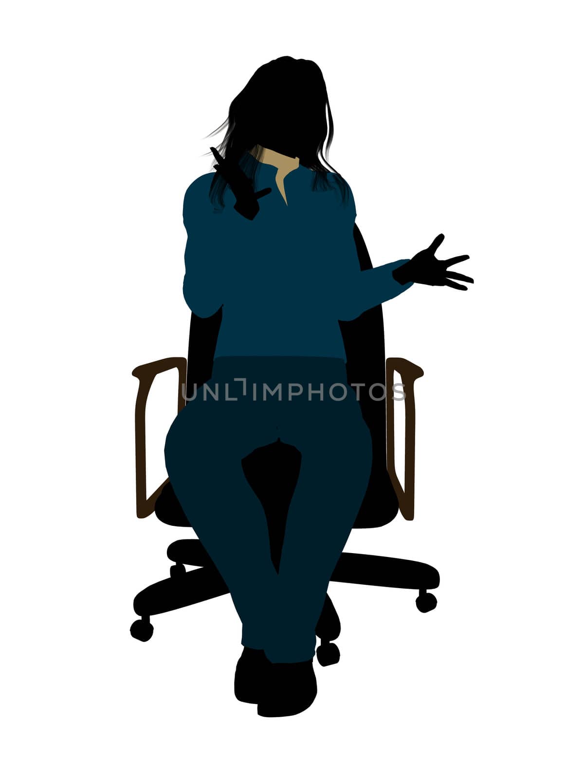 Casual dressed female sitting on a chair silhouette on a white background