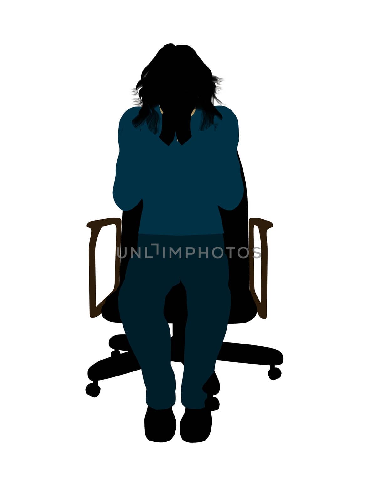 Casual dressed female sitting on a chair silhouette on a white background