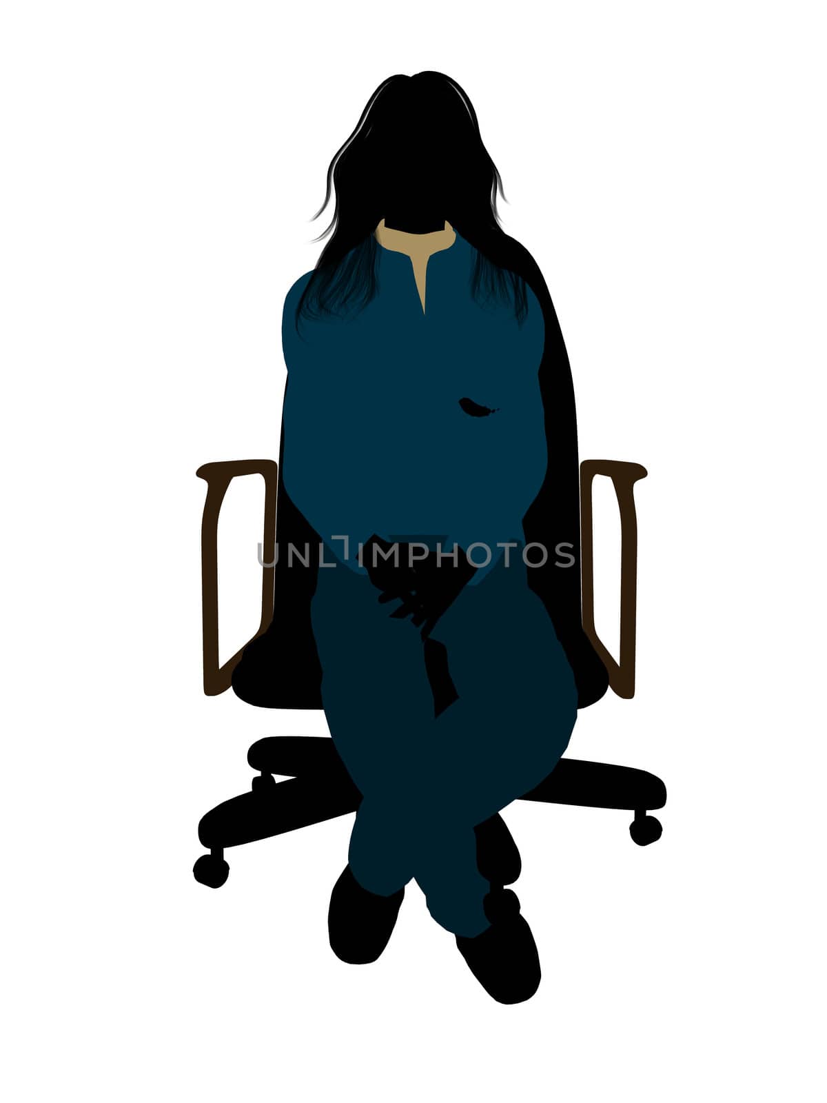 Casual dressed female sitting on a chair silhouette on a white background