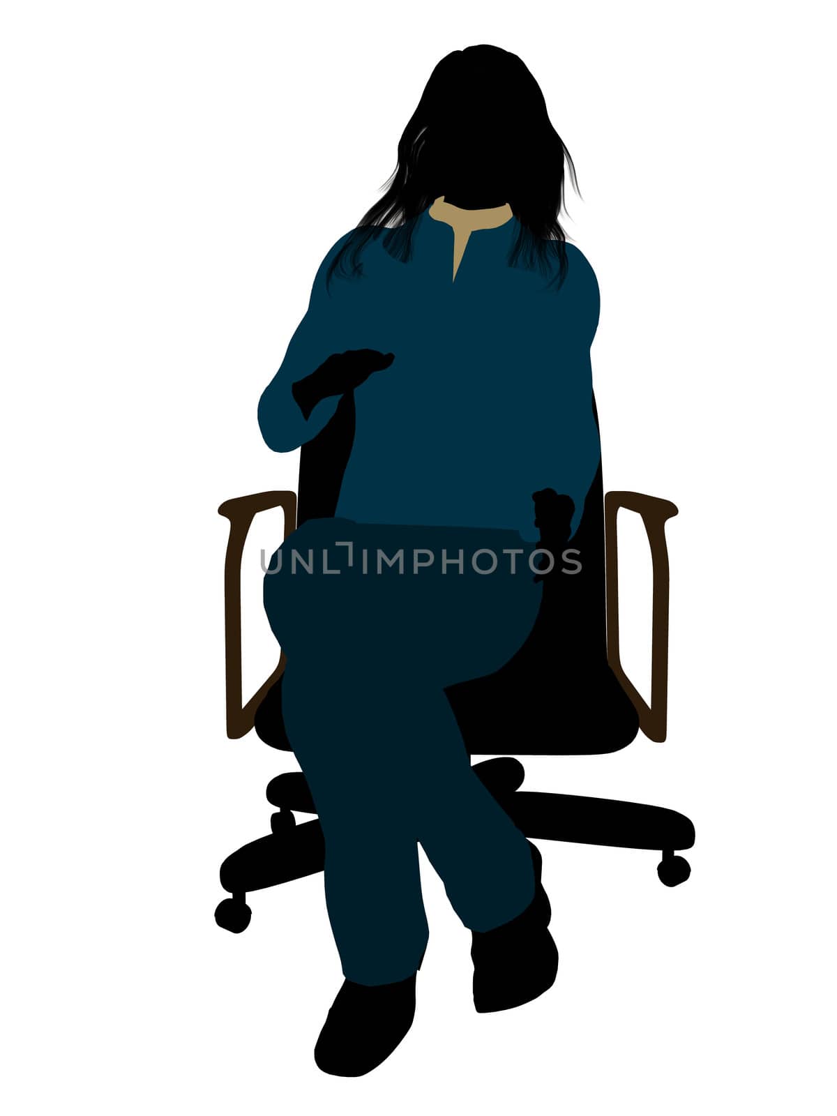 Casual dressed female sitting on a chair silhouette on a white background