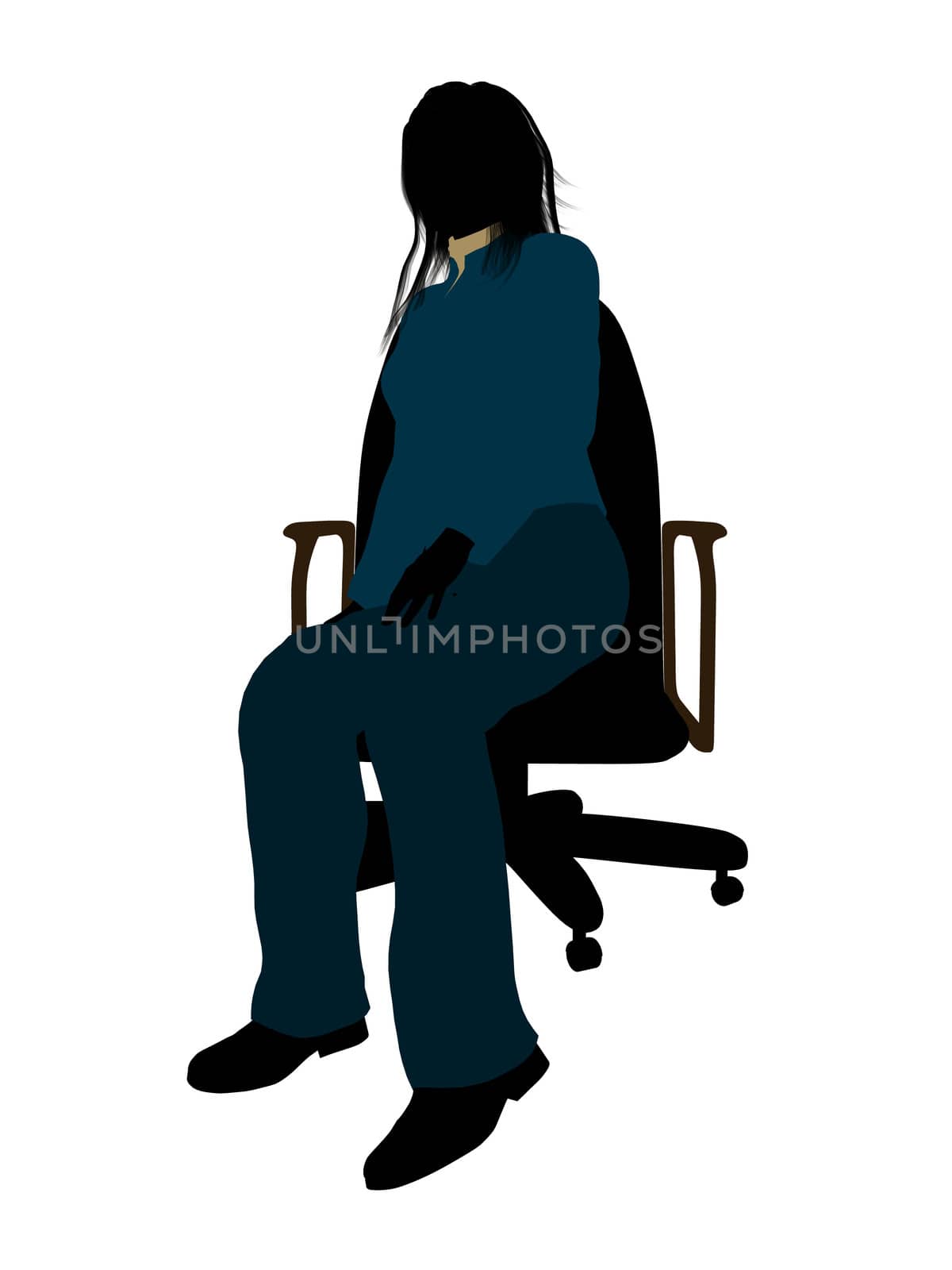 Casual dressed female sitting on a chair silhouette on a white background