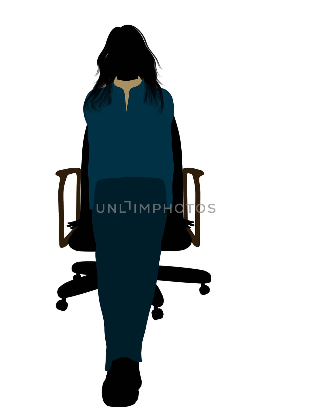 Casual dressed female sitting on a chair silhouette on a white background