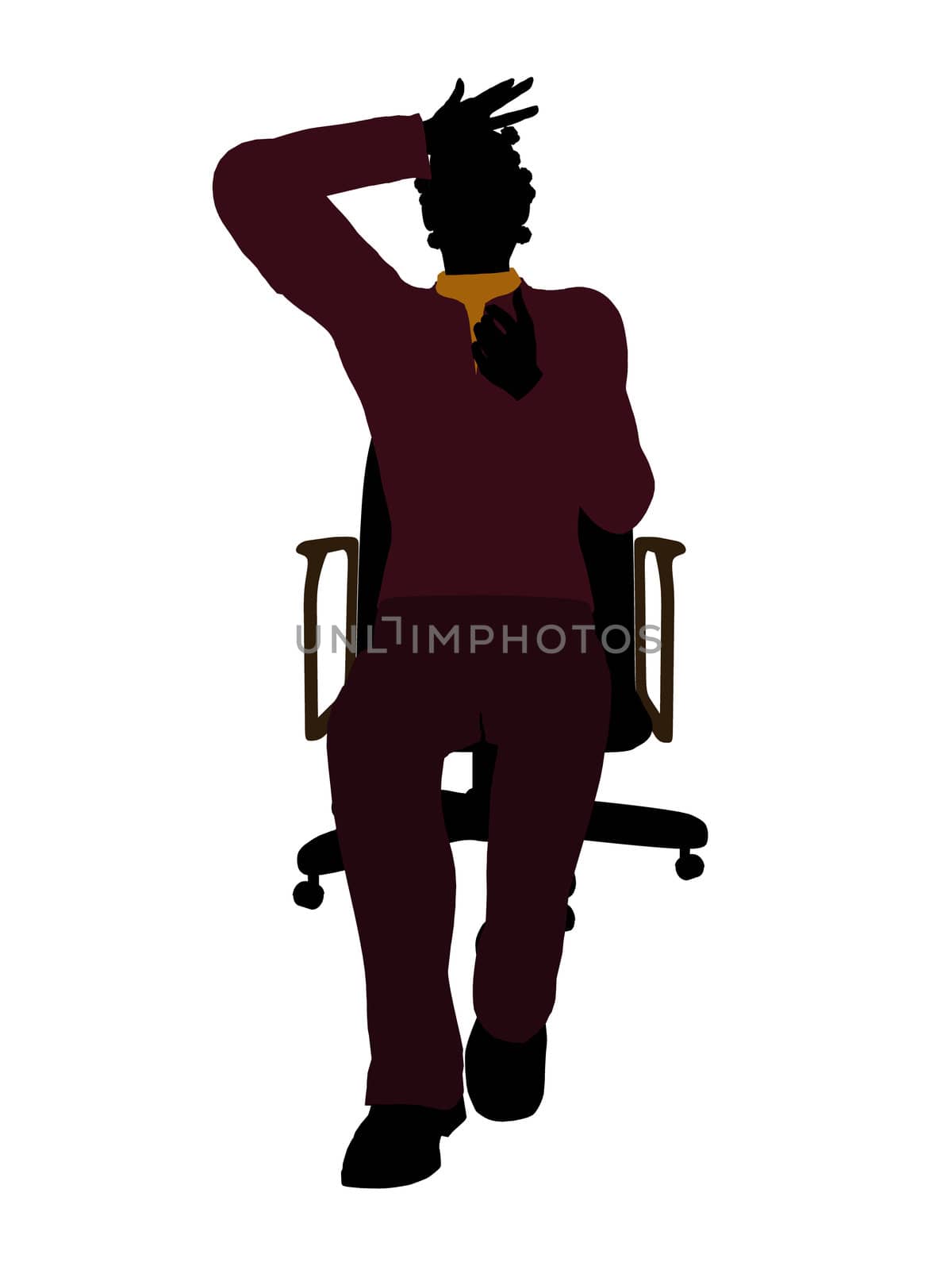 African American casual dressed female sitting on a chair silhouette on a white background